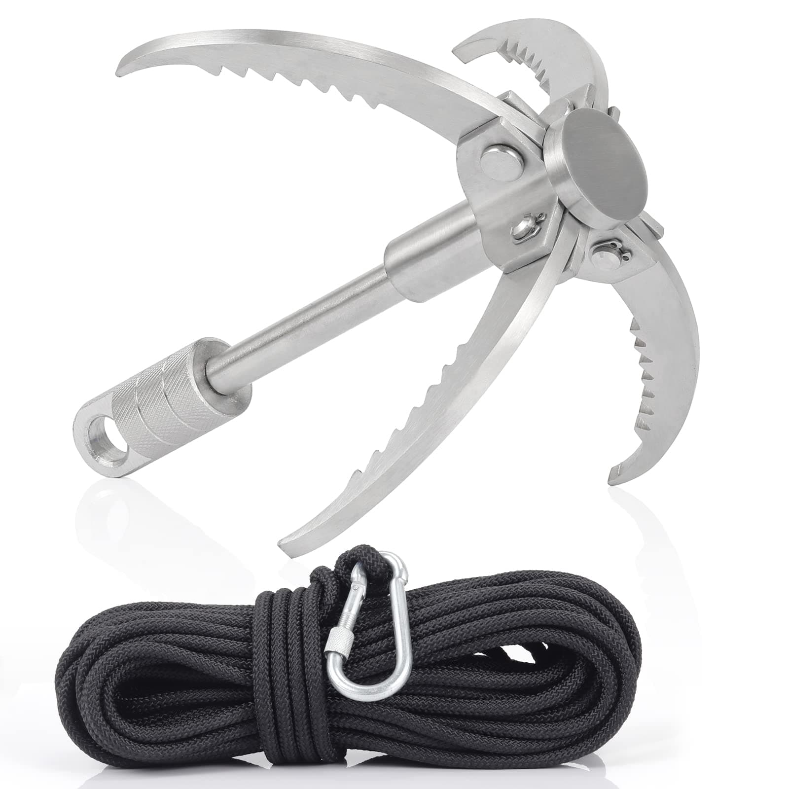Large Grappling Hook with 65ft Rope, 4-Claw Folding Stainless Steel Grapple Hooks for Outdoor Survival, Camping, Hiking, Tree &Mountain Climbing