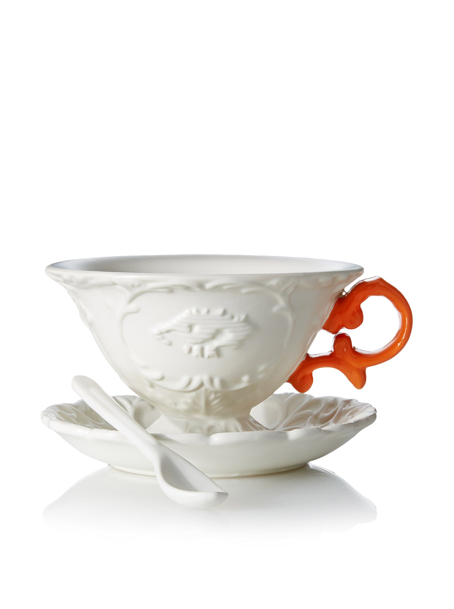 SELETTII‐Wares Set with Coloured Handle, Porcelain, White/Orange