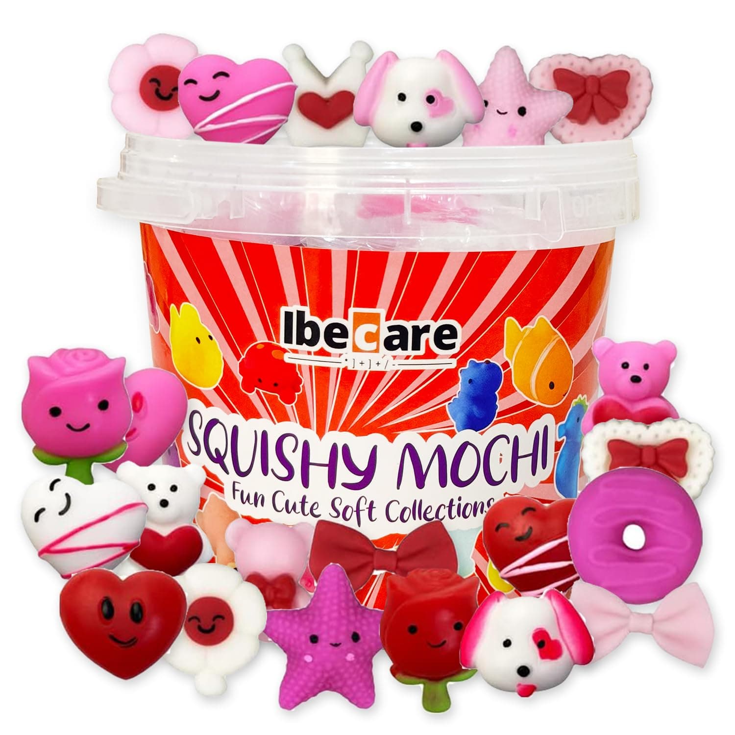 Ibecare Mochi Squishy Toys | Party favors for kids! birthday giveaways or return gifts for Birthday party kids | mini toys | goodie bags pinatas stocking fillers (48 Pcs Valentine's Day Mochi Squishy)