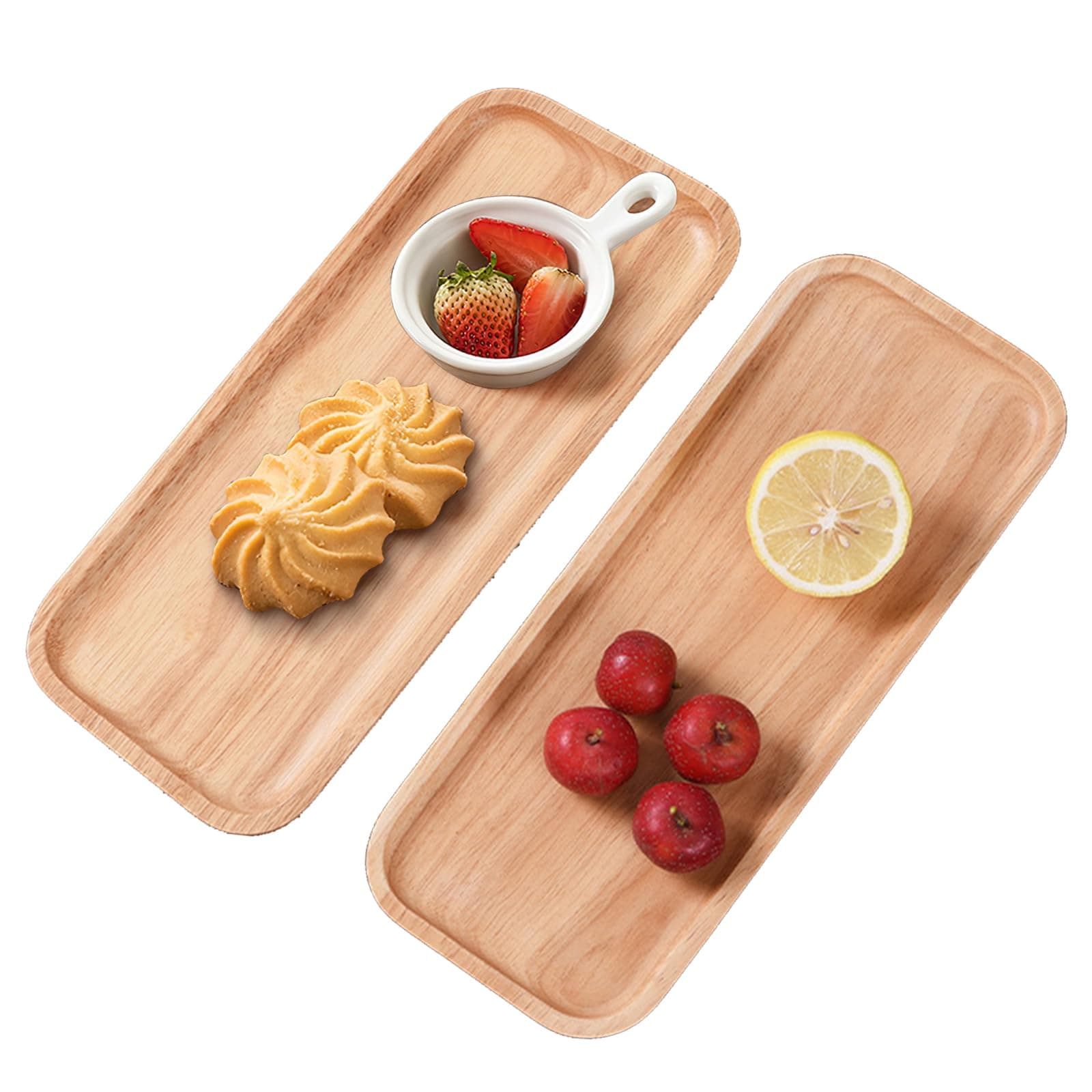 Wood Serving Trays and Platters - Wooden Mini Charcuterie Boards, Rectangle Small Cheese Board for Food, Bathroom, Home Decor, Kitchen Counter, 14"x5.5" (2 Pack, Beige)
