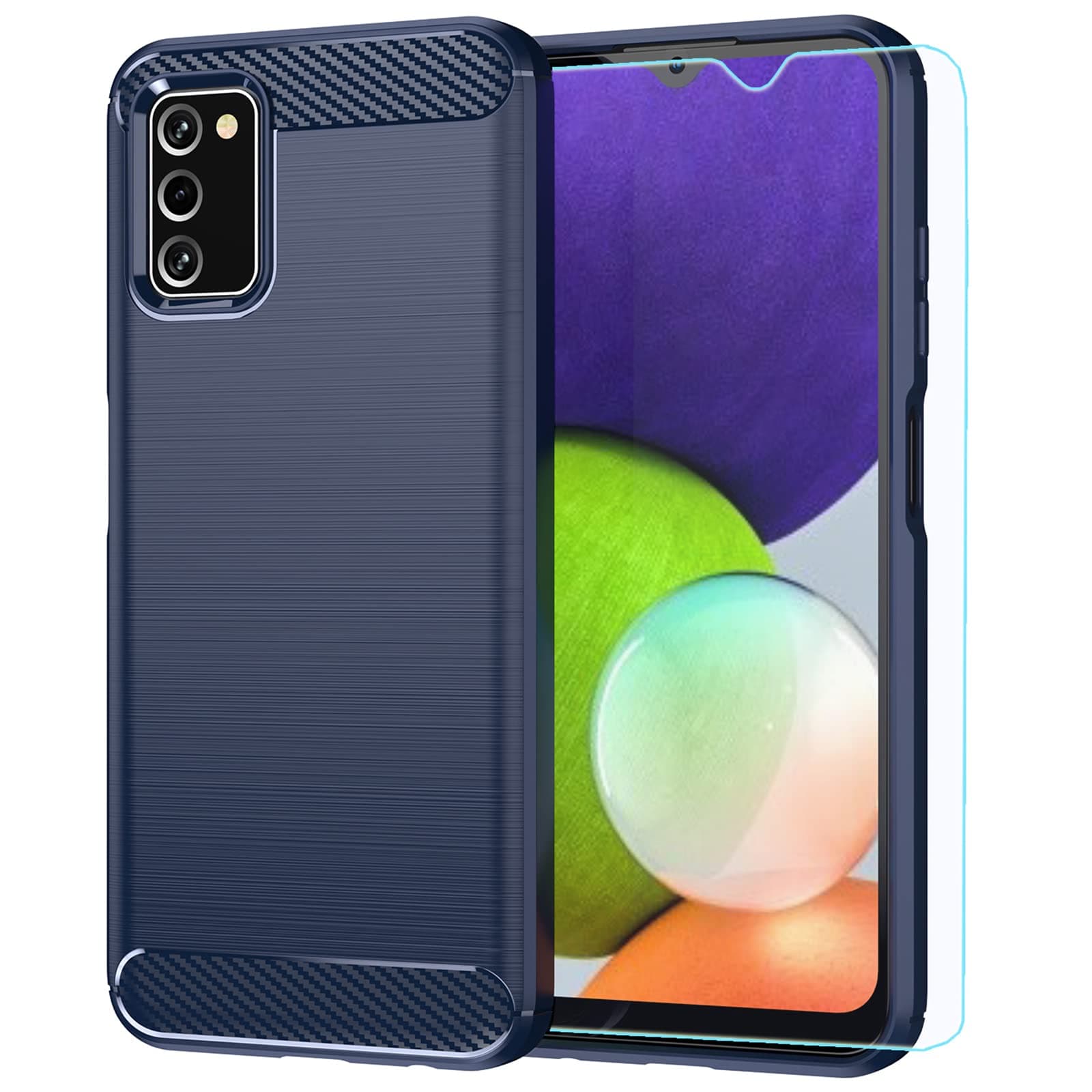 M MAIKEZI for Samsung A03S case, Galaxy A03S case with HD Screen Protector, Fashion Shock-Absorption Flexible TPU Bumper Soft Rubber Protective Case Cove for Samsung Galaxy A03S (Navy Brushed TPU)