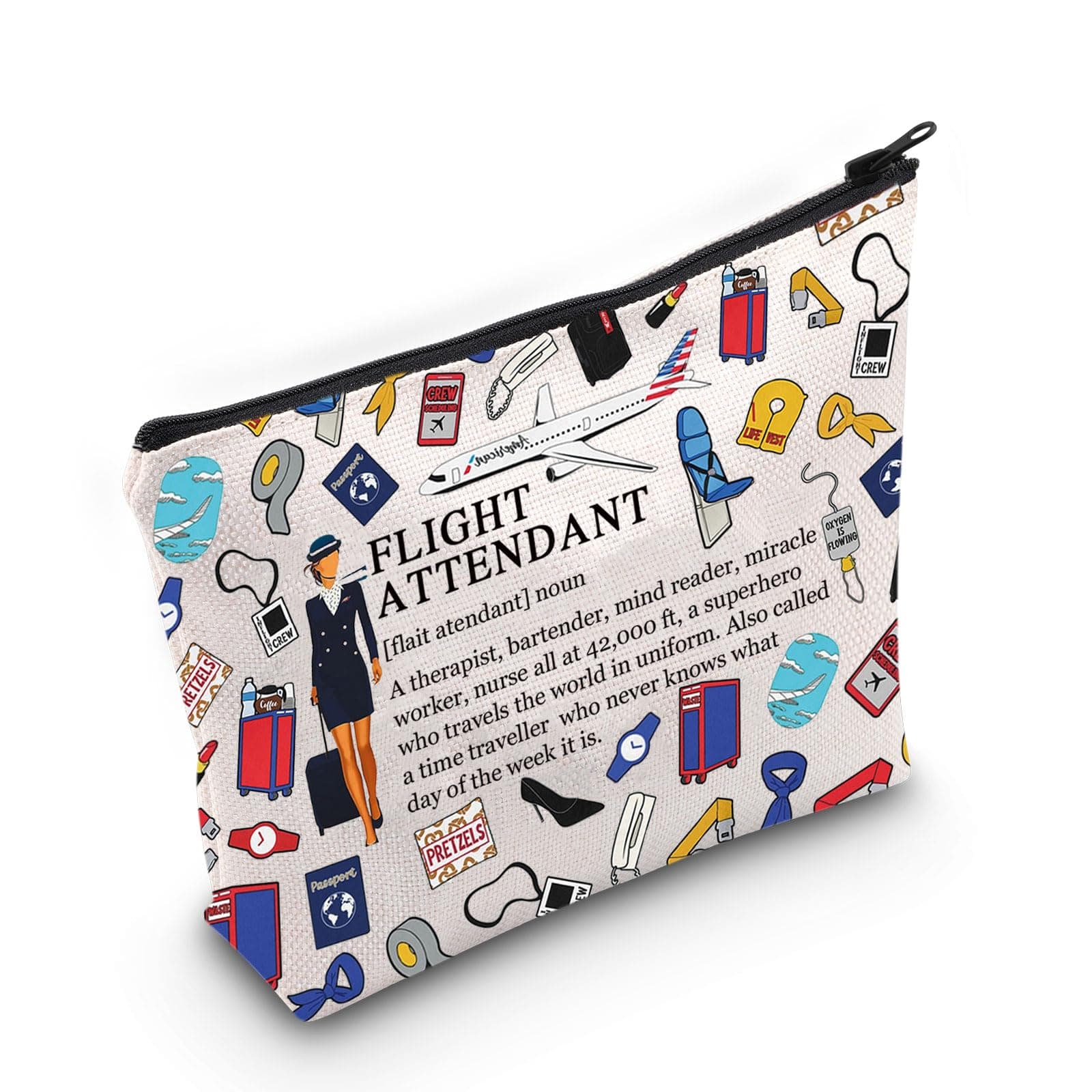 MEIKIUP Flight Attendant Gifts Air Stewardess Cosmetic Travel Bag Stewardess Aviation Makeup Pouch (Flight Attendant noun Bag)