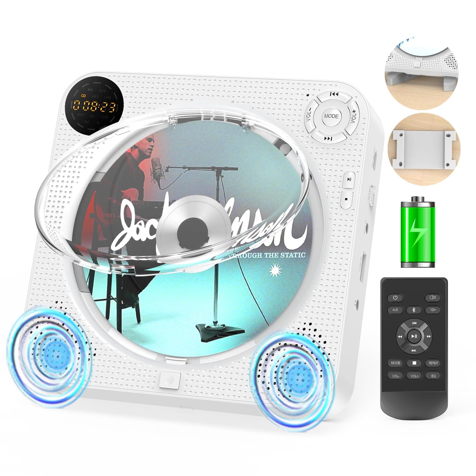 CD Player Portable, Portable CD Player with Bluetooth, Speakers, Wall Player Kpop Cd Player Support Fm Radio USB Aux Input