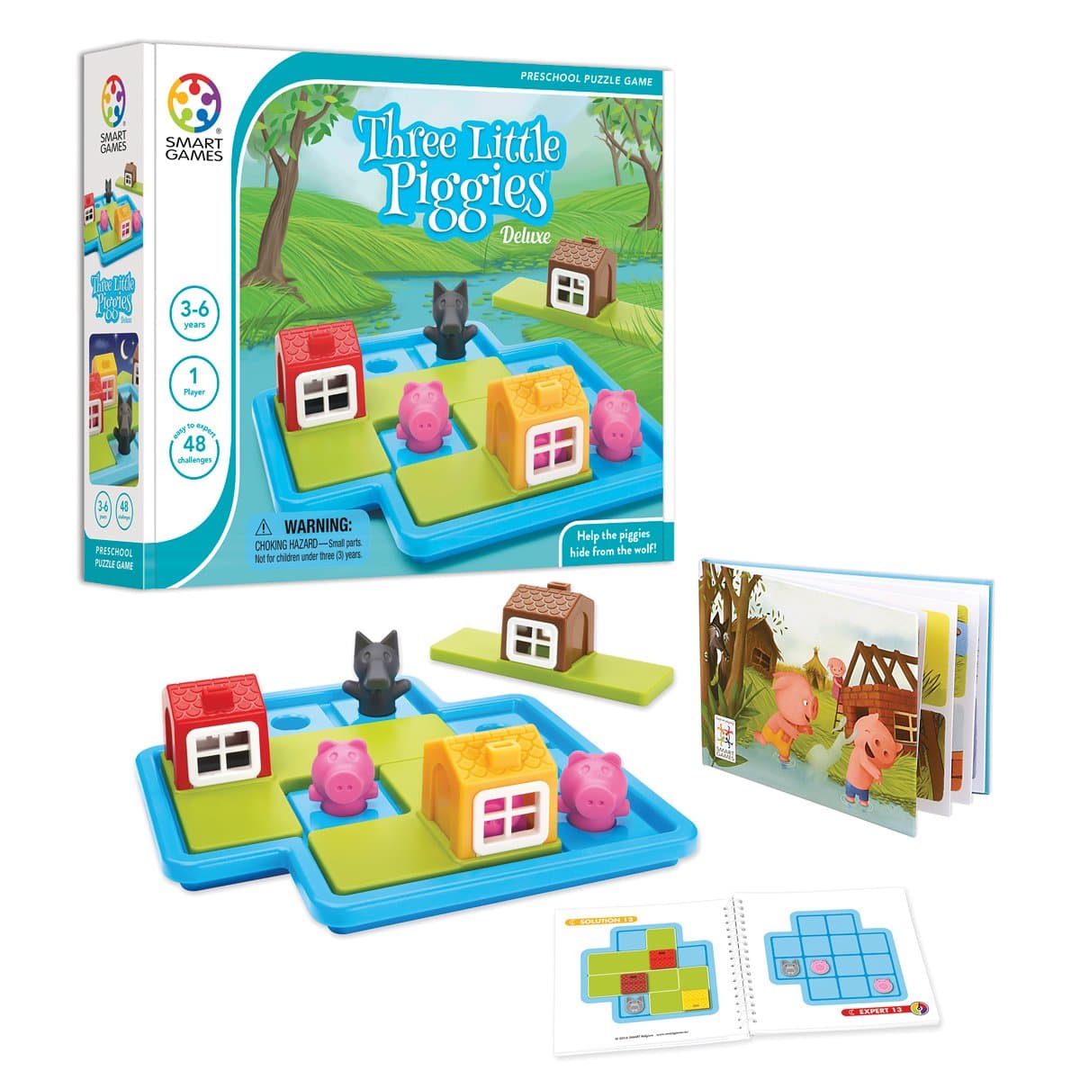 SmartGames Three Little Piggies – Preschool Logic Puzzle Game with 48 Challenges and Storybook – Educational Fairy Tale Puzzle for Kids Ages 3+ to Develop Spatial Reasoning and Problem-Solving Skills