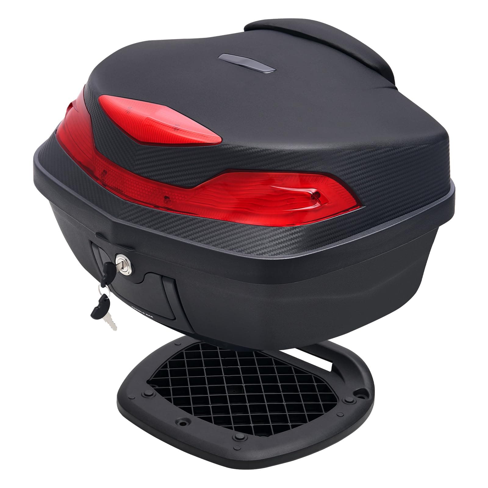 Motorcycle Tour Tail Box Trunk Luggage Top Lock Storage Carrier Case w/soft backrest&handle - 48L Capacity - Can Store Helmet (Black)