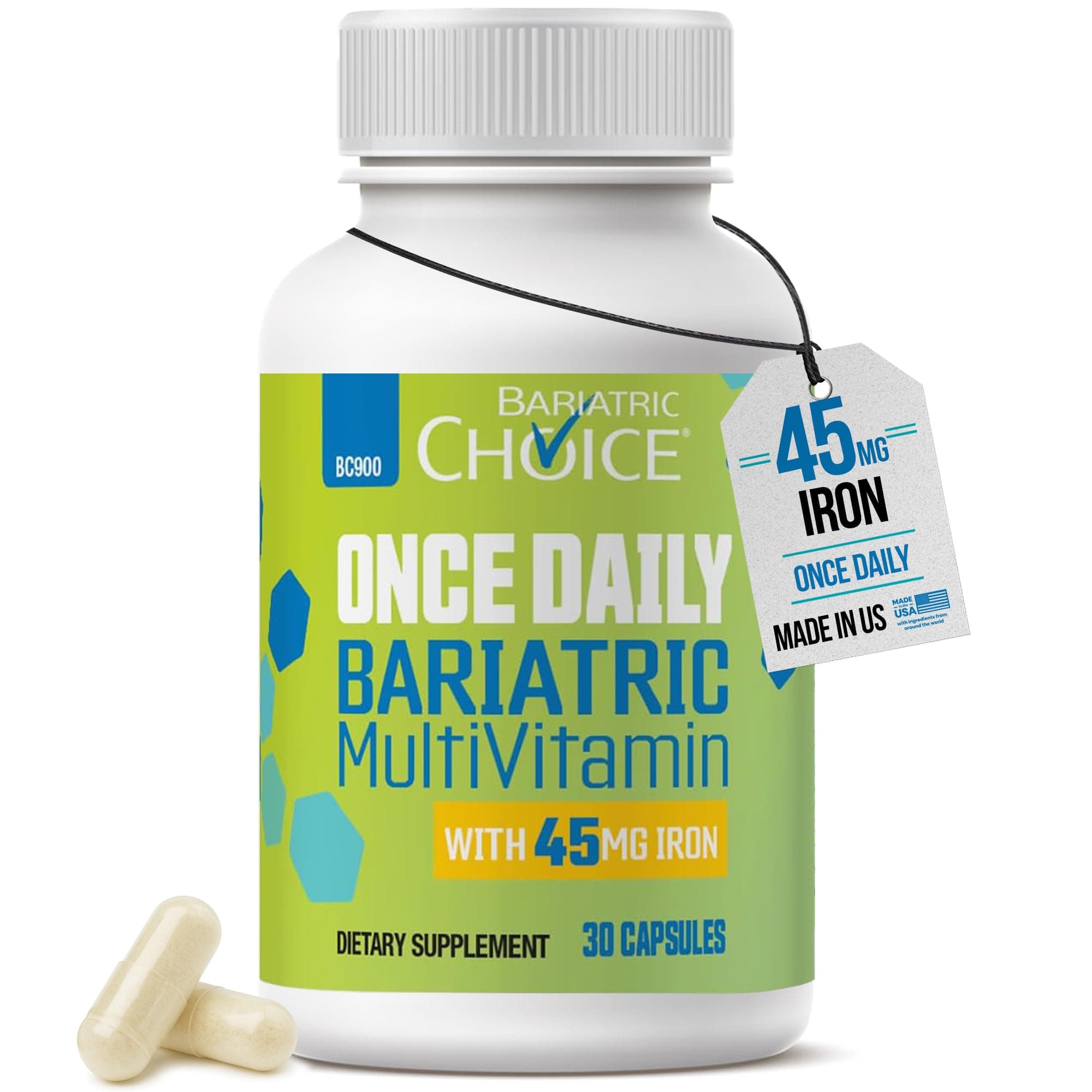 Once-Daily Bariatric Multivitamin with 45 mg of Iron | Easy to Swallow Capsule | Vitamin for Bariatric Surgery Patients | 30 Count (1-Month Supply)