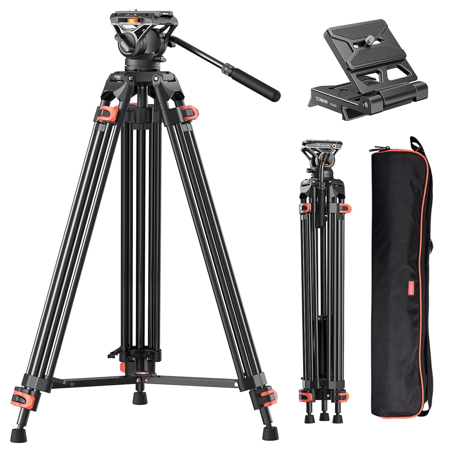74" Camera Tripod, Heavy Duty Video Tripod for Camera with Fluid Head and Aluminium Alloy Max Load 22.04 lbs/ 10KG for Canon Nikon DSLR Camcorder, FF16LS
