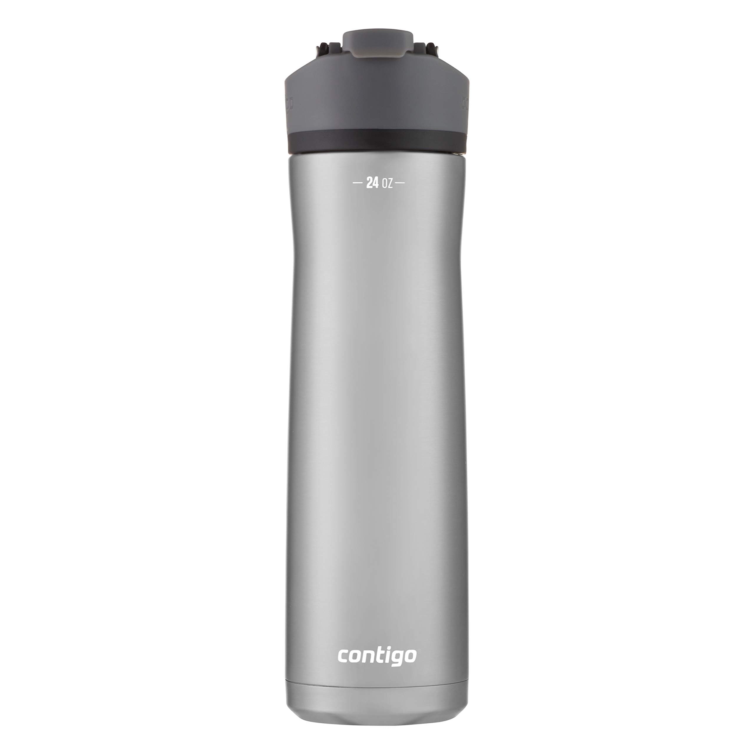 Cortland Chill 2.0 Vacuum-Insulated Stainless Steel Water Bottle, Spill-Proof Sip Technology, Interchangeable Lid, 24oz, Steel/Licorice, Perfect for Fitness Travel Everyday Use