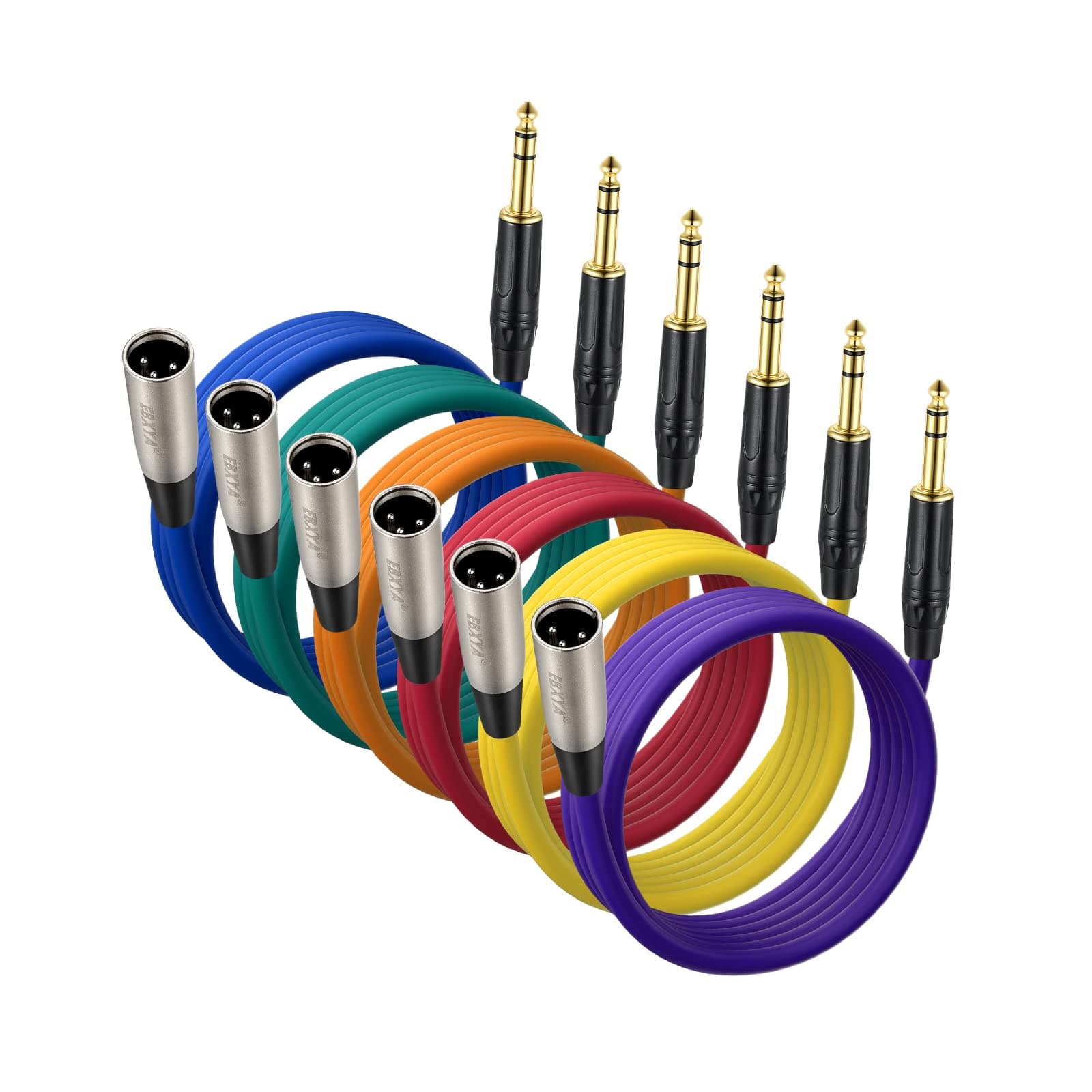 EBXYA TRS 1/4 to XLR Male (XLR Male to TRS Male) 3ft,Balanced 1/4 Inch TRS to XLR Male Braid Jacket Mic Microphone Cable 6 Packs 6 Colors