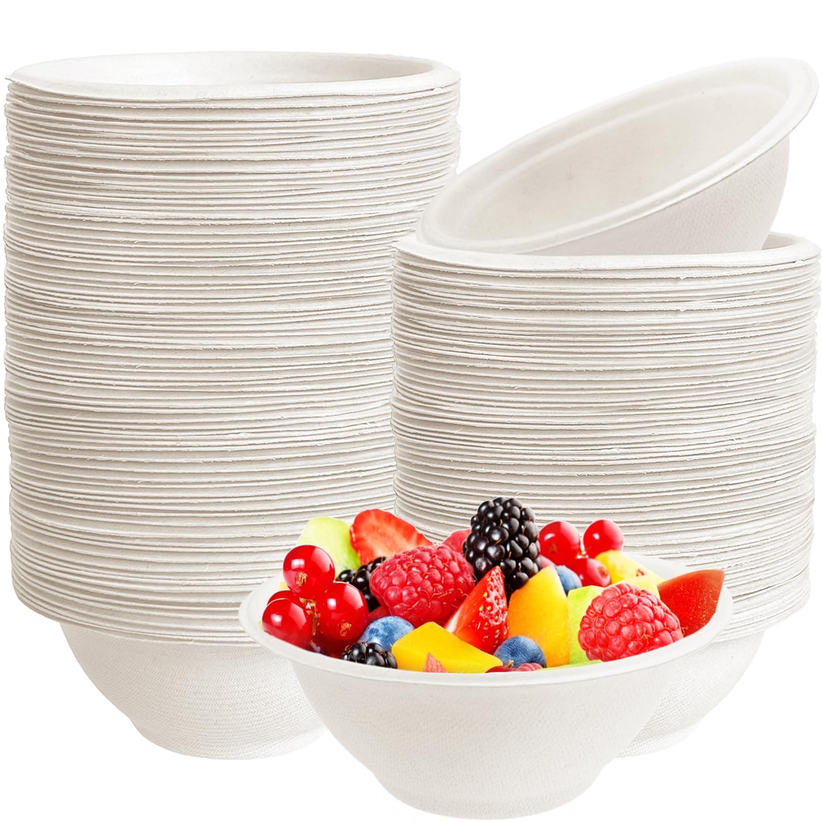Tiaiidi 100 Pack 8 oz Disposable Paper Bowls,Compostable Bagasse Bowls,Small Biodegradable Heavy-Duty Bowls for Hot and Cold Food