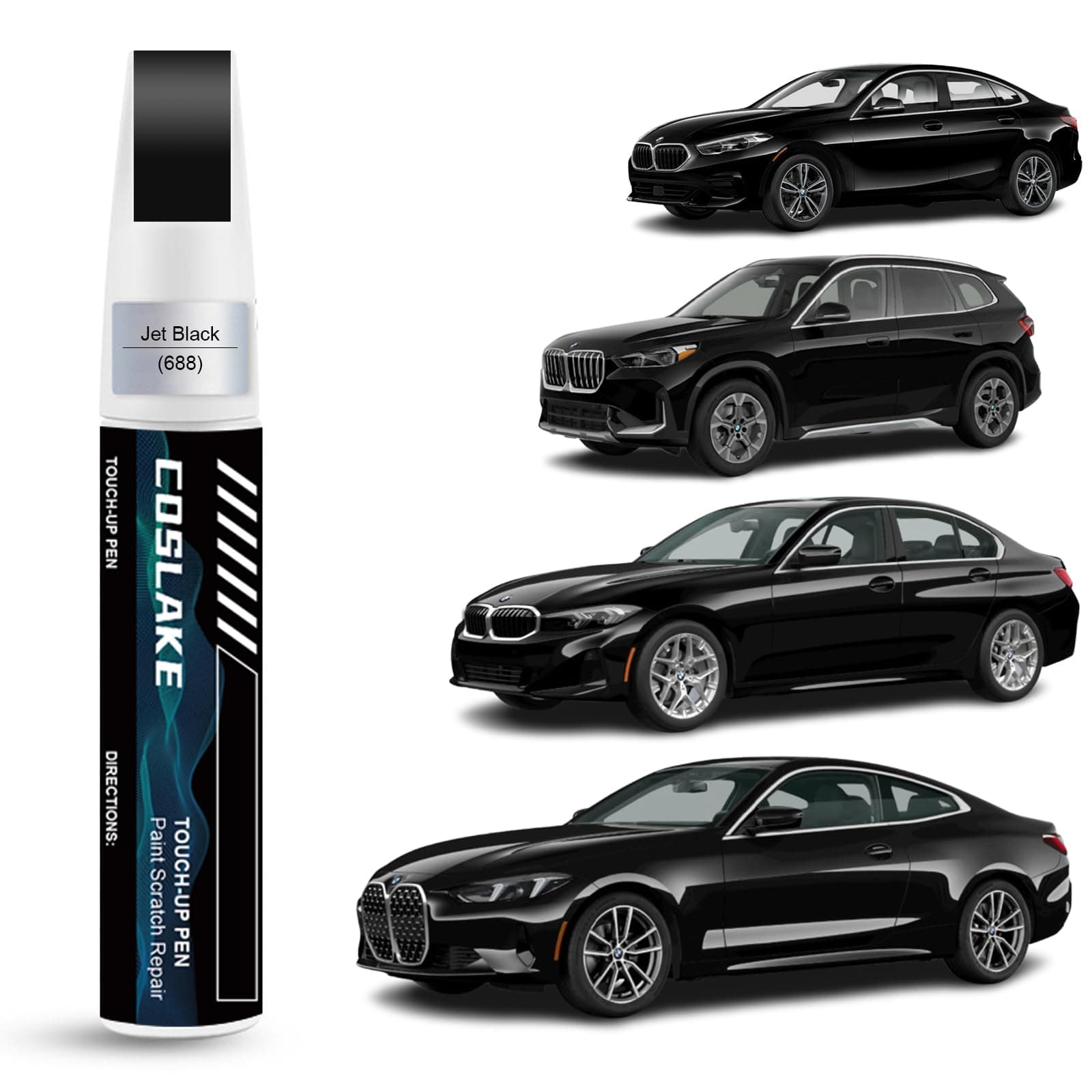Car Touch Up Paint(Jet Black(688)) for BMW, Car Paint Scratch Repair Kit, Quick & Easy Solution to Repair, 2 in 1 Scratch Remover Pen with Color-Matched