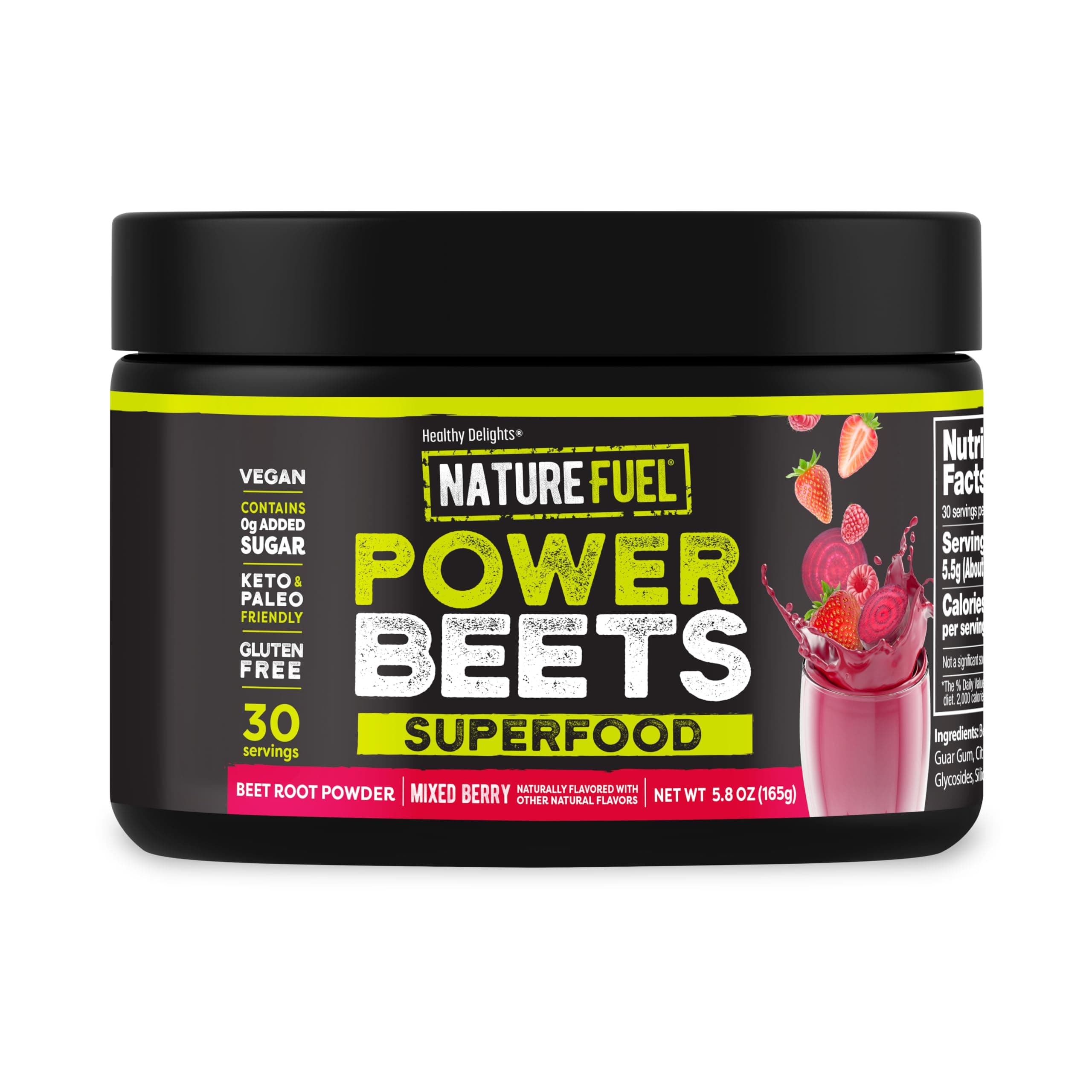 Healthy Delights Healthy Delights Power Beets, Super Concentrated Non-GMO Beet Juice Powder, with Natural Caffeine and 0 Grams of Sugar, Delicious Acai Berry Pomegranate Flavor, 30 Servings