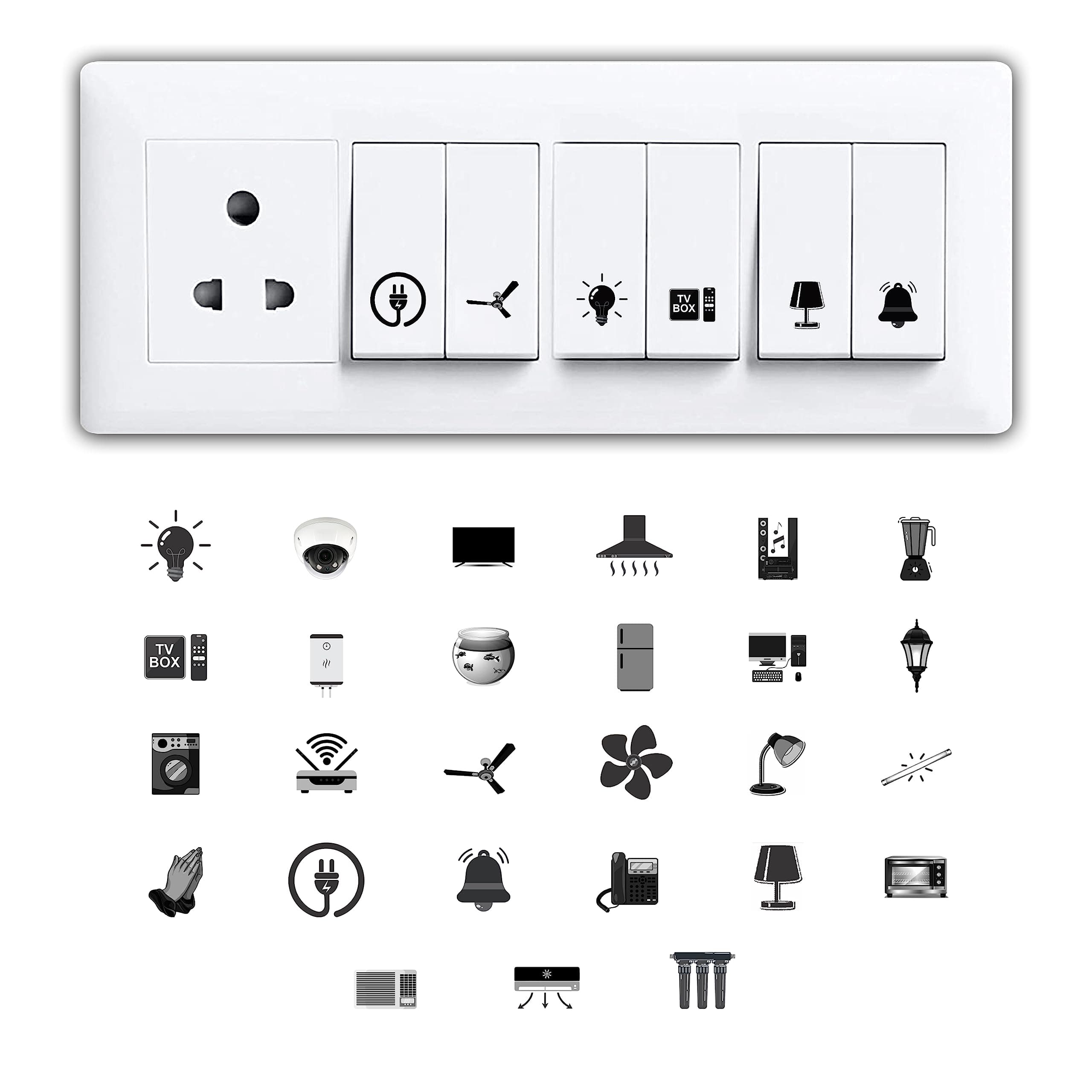 Switch ID Sticker Clear Vinyl Labels for Home Office Electric Board Appliances Switch Sticker Lables for White Switchboard 27 Designs 495 Stickers