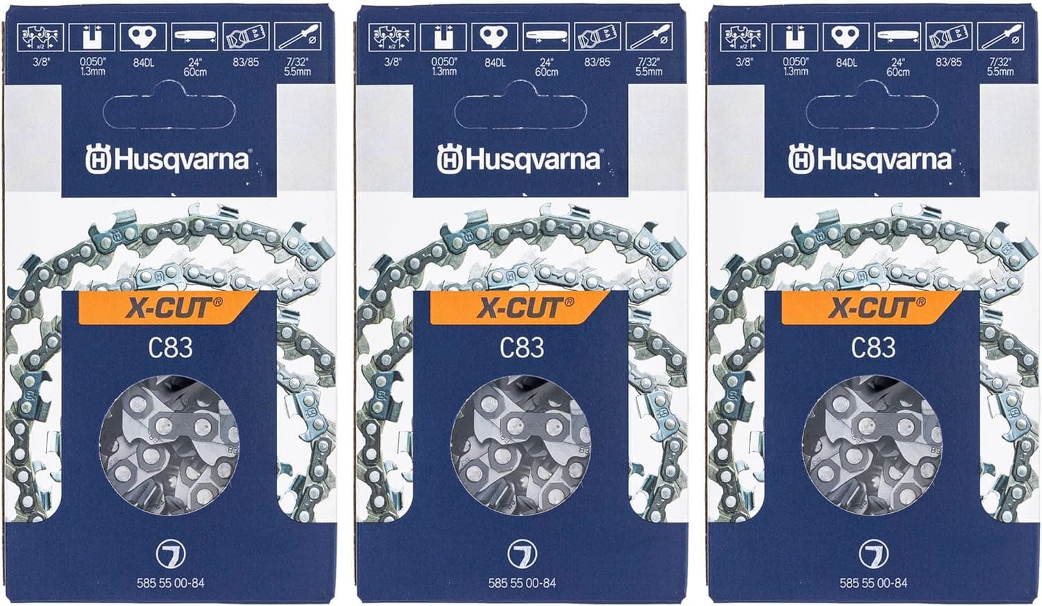 Husqvarna 585550084 24" C83 X-Cut 24" Chain 3/8" .050" 84 DL 3 Pack