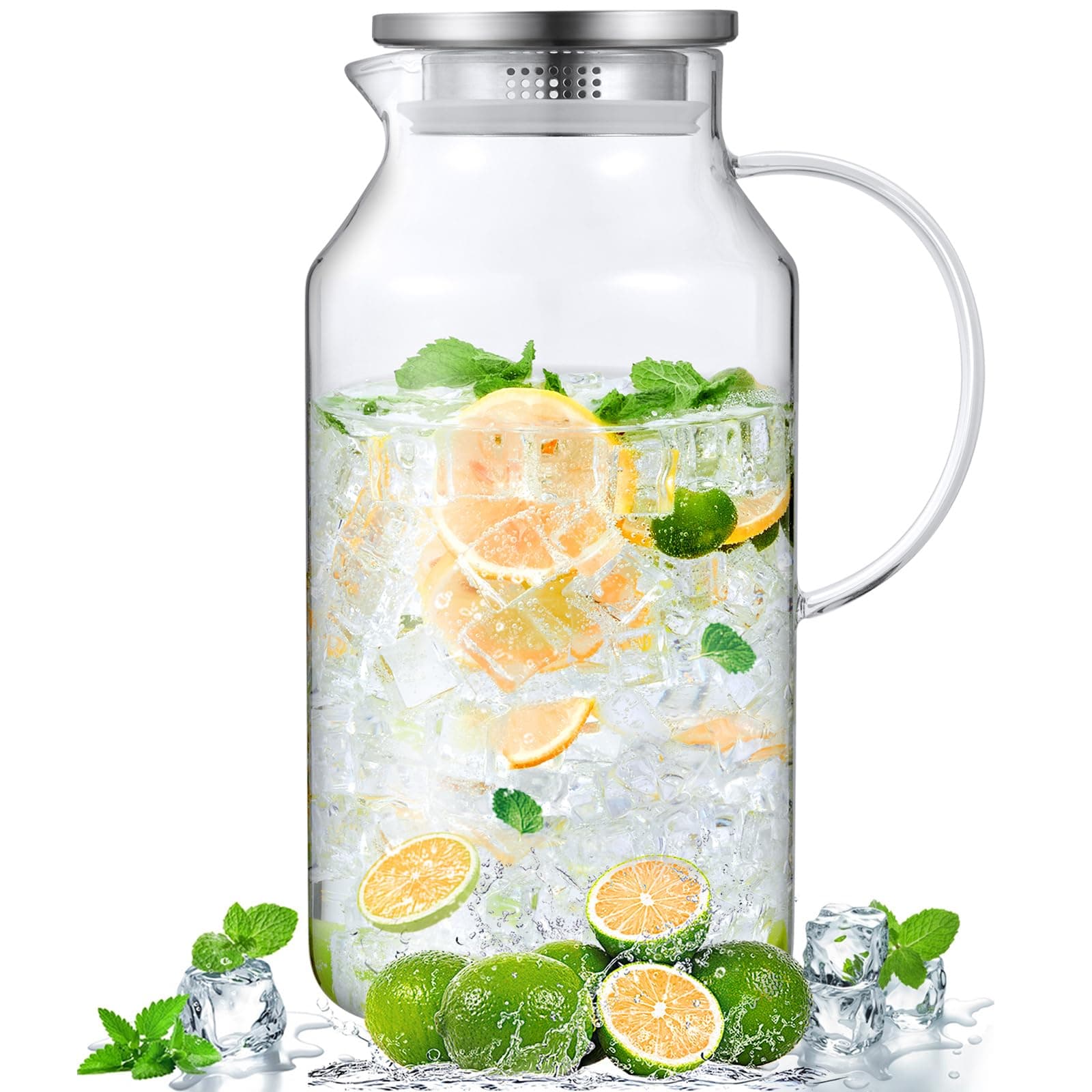 Bivvclaz 1 Gallon Glass Pitcher with Lid and Spout, Glass Carafe for Hot/Cold Water, Iced Tea Pitcher, Large Pitcher for Coffee, Juice and Homemade Beverage