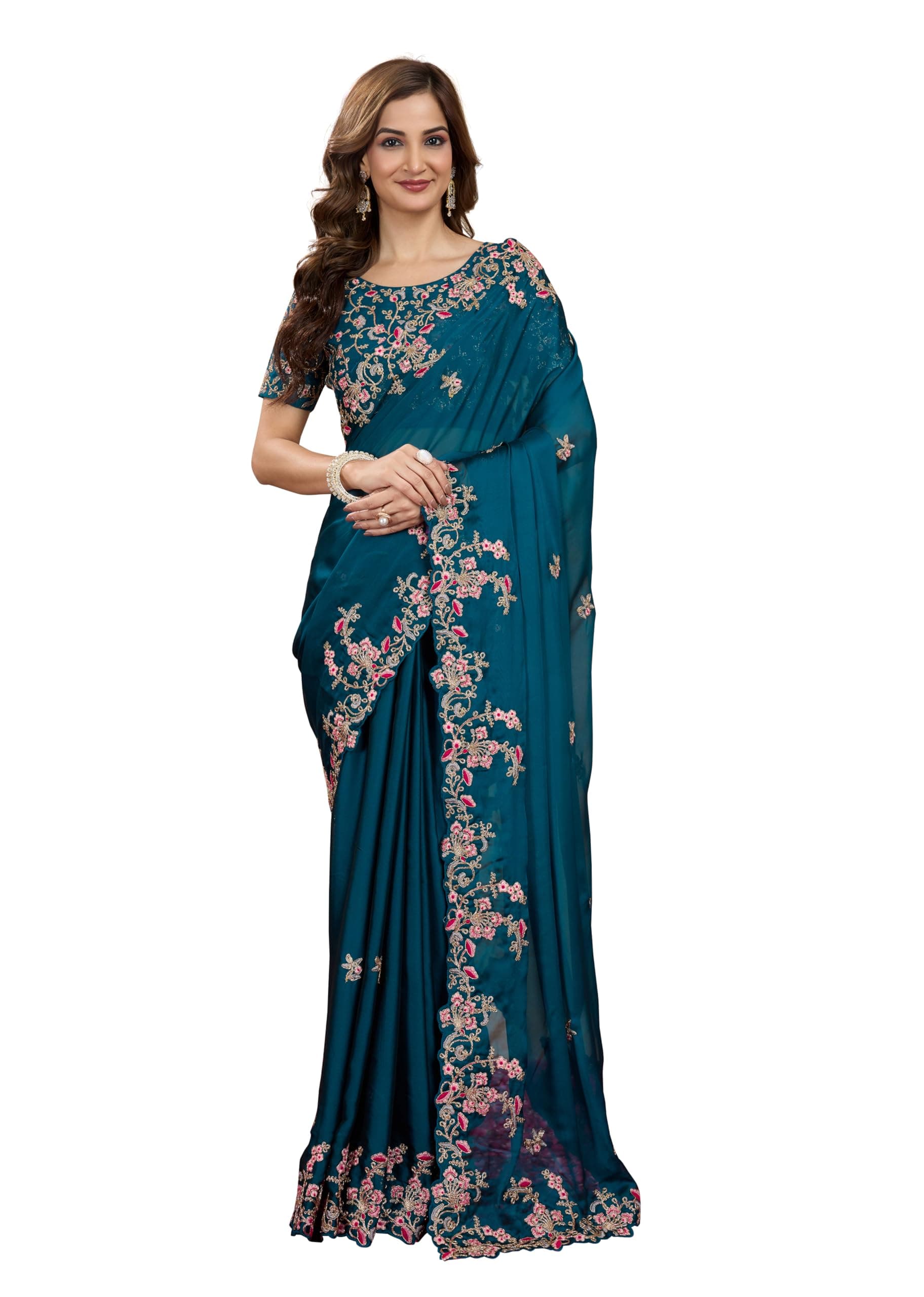 Women's Rangoli Silk Embroidred Saree with Unstitch Blouse Piece