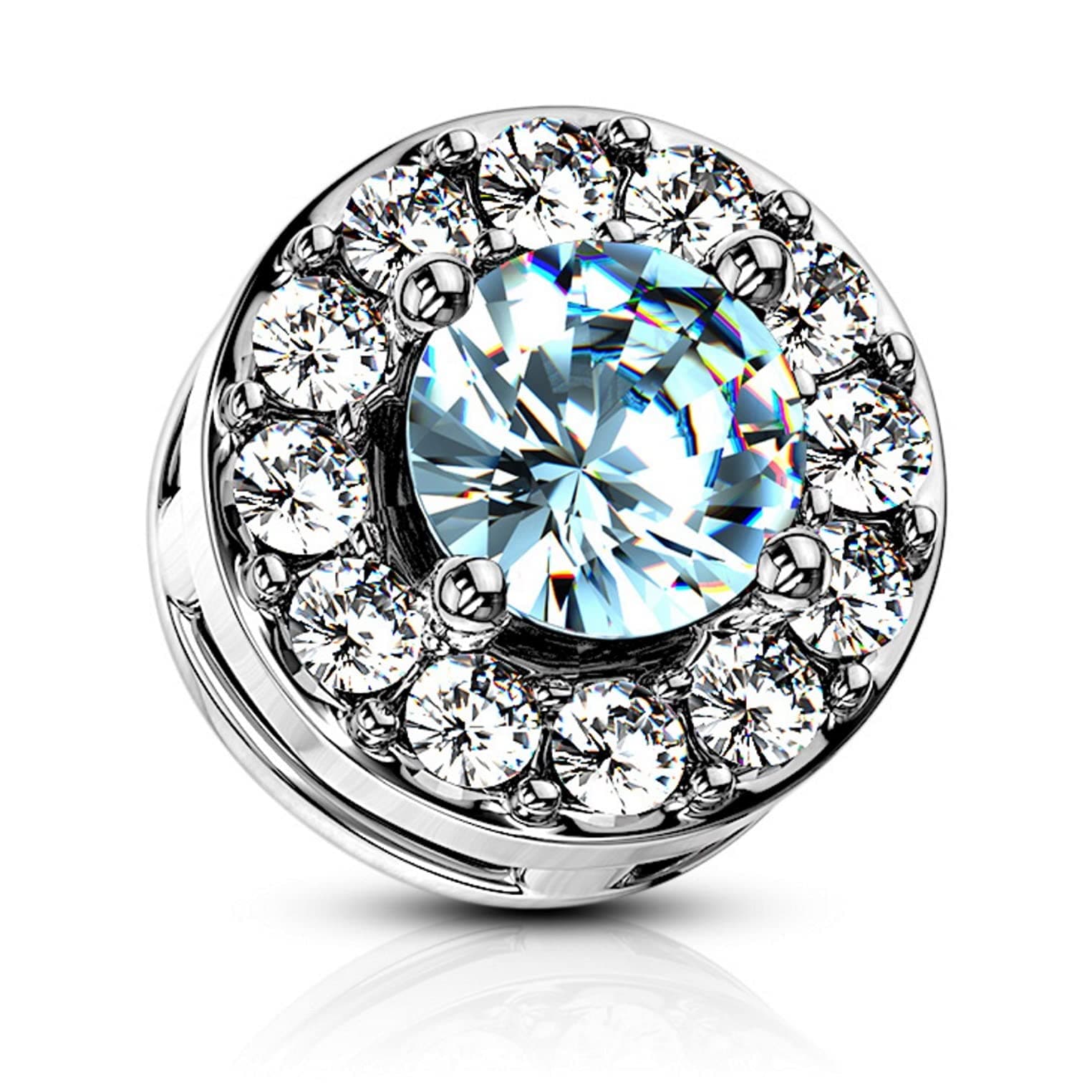 Double Tier Round CZ Center Surgical Steel Dermal Anchor Top