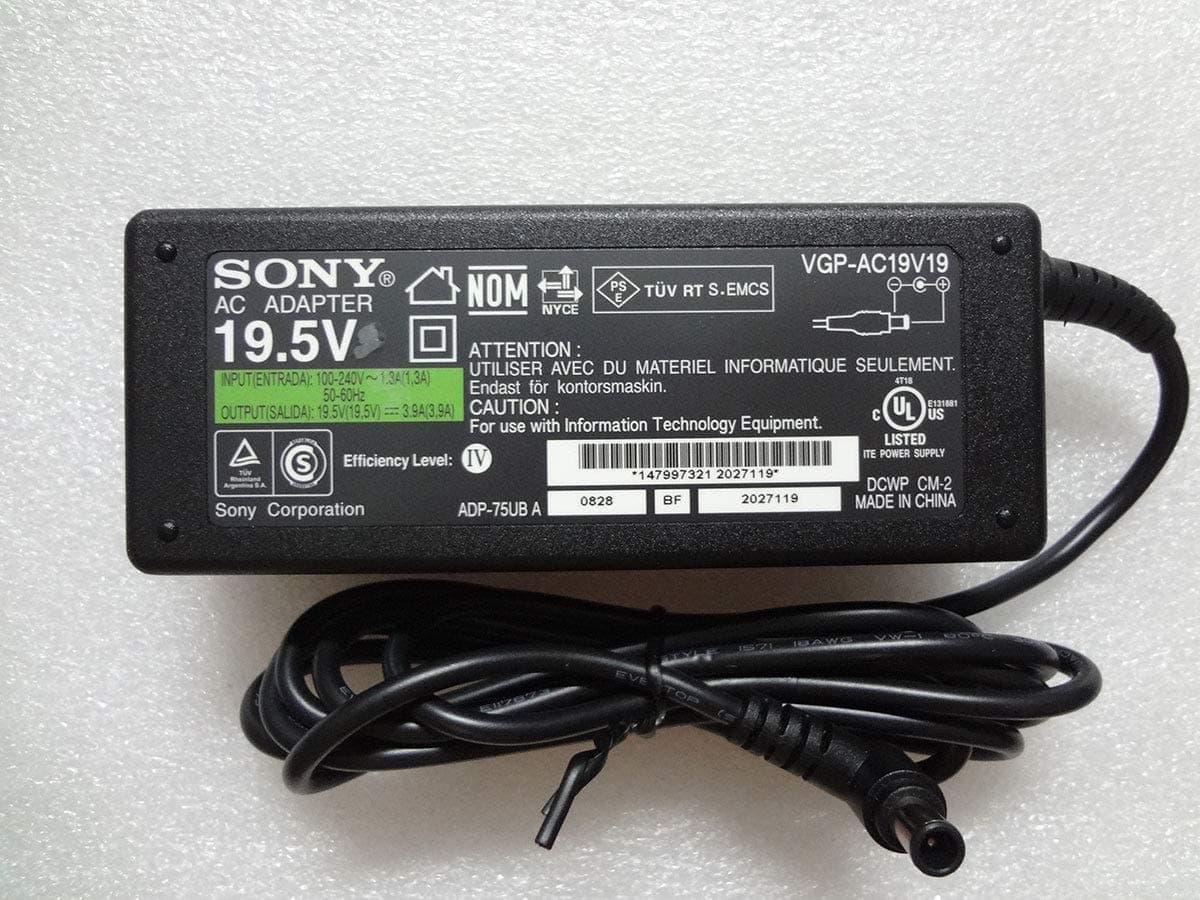 GENUINE ORIGINAL SONY AC ADAPTER 19.5V 3.9A 75W FOR SONY VAIO VGP-AC19V48 MAINS CHARGER UNIT PSU POWER SUPPLY WITH POWER SUPPLY SOLD BY JAMUNA LONDON LTD