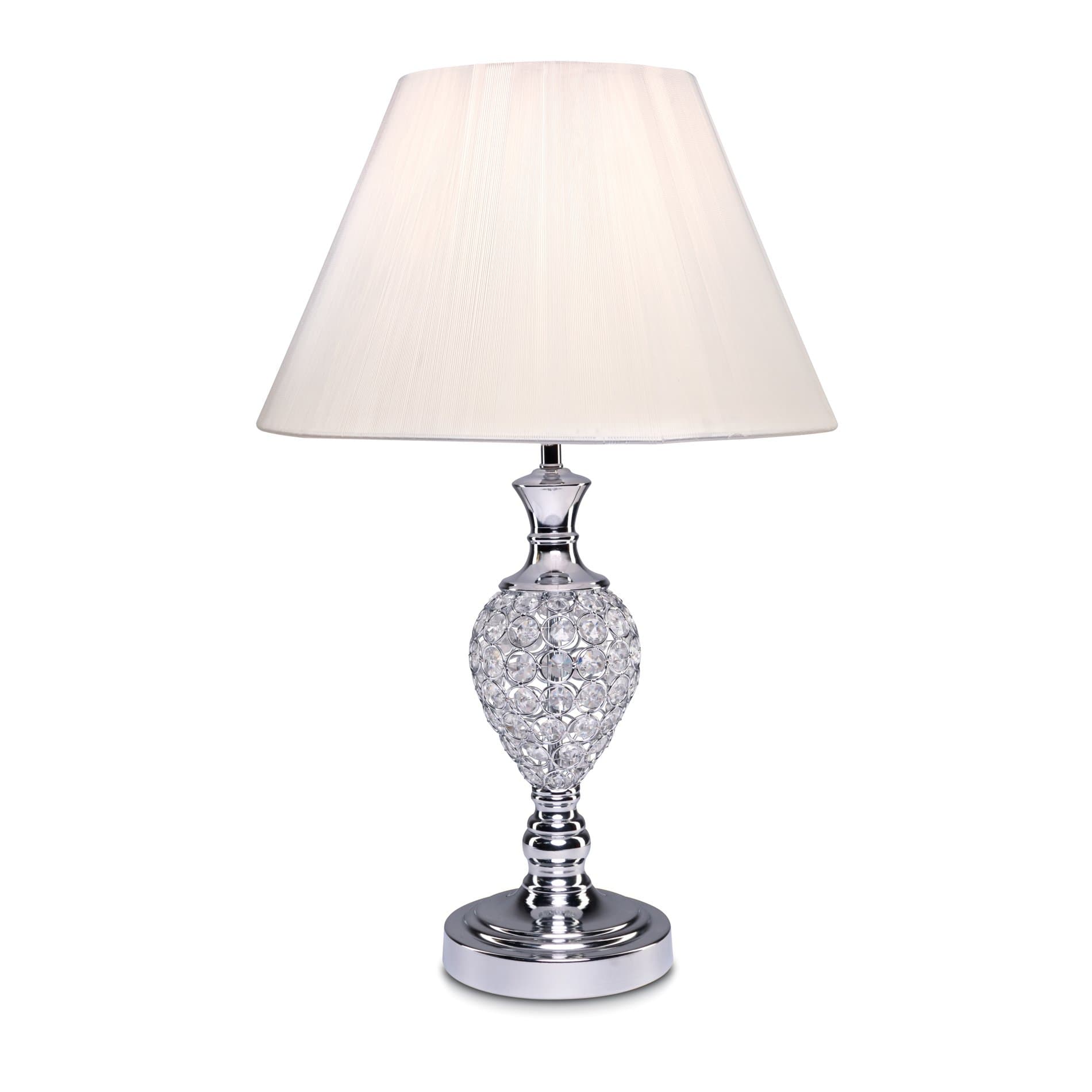 Lighting Supermarket Hannah Luxury Elegant Chrome & Crystal Table Lamp with Ivory String Shade