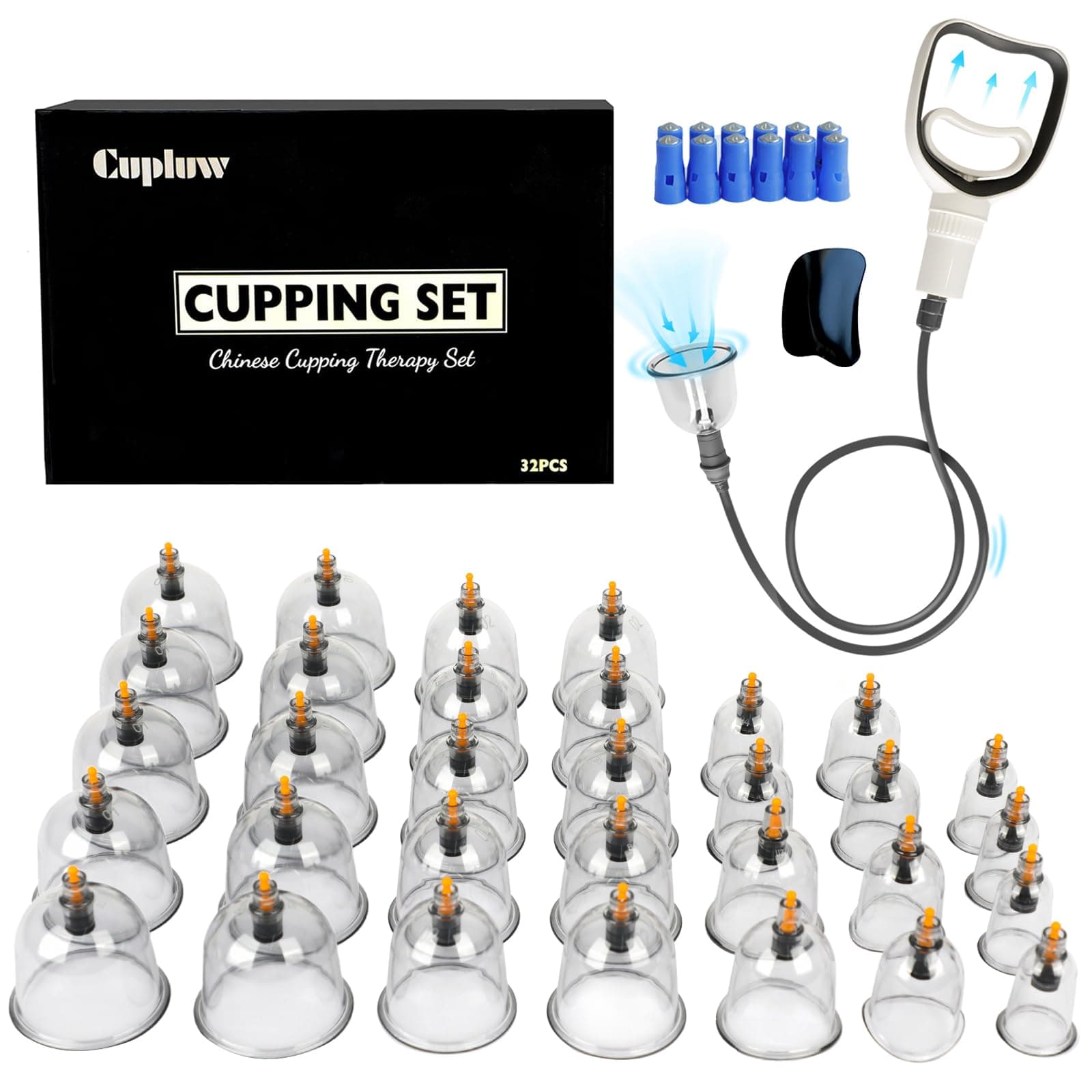 Cupping Kit for Massage Therapy - 32 Cups Professional Chinese Cupping Set with Magnetics, Vacuum Cupping Therapy Set for Cellulite Reduction Muscle Pain Relief with Manual Pump
