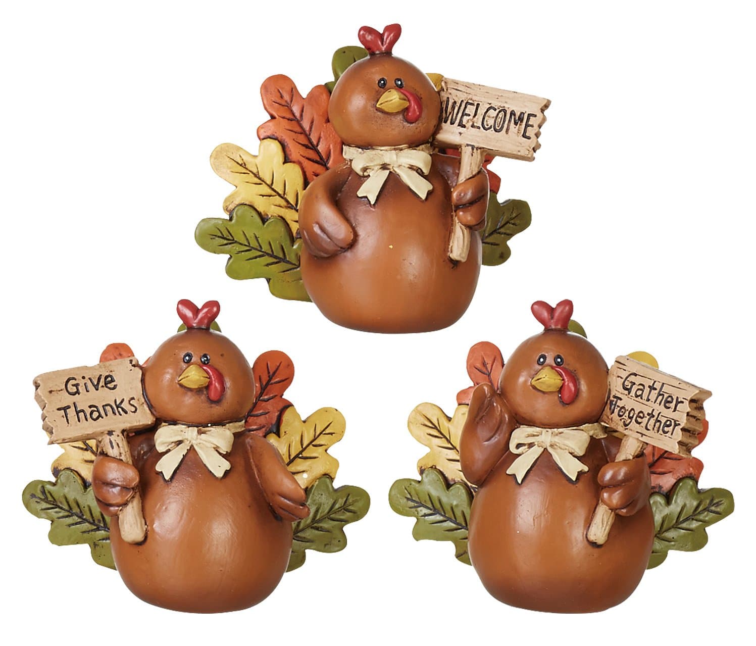 Thanksgiving Decoration - Set of 3 Turkey Decor Figures for Table Centerpiece or Shelf