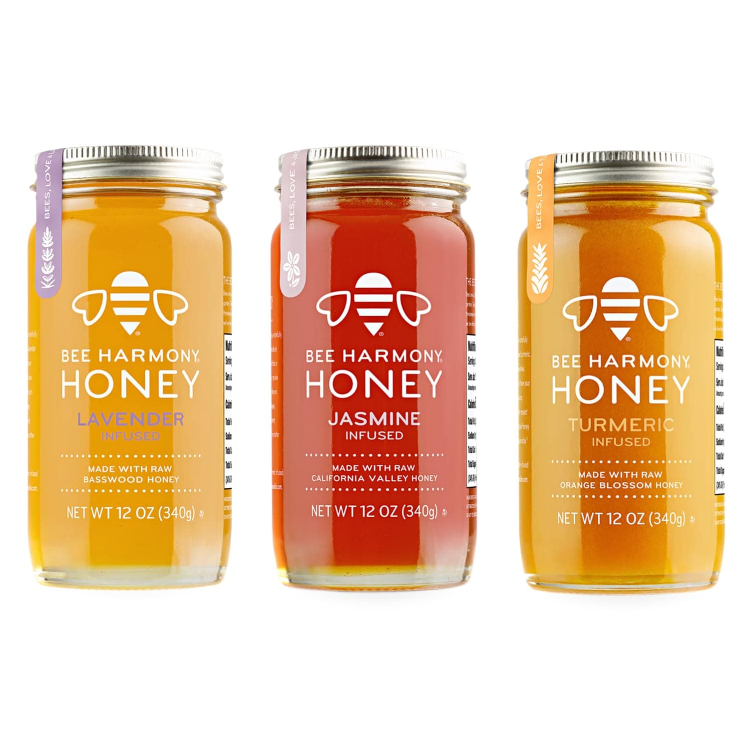 Floral Infused Raw Honey Variety Pack, (Lavender, Jasmine, and Turmeric), 12 OZ each
