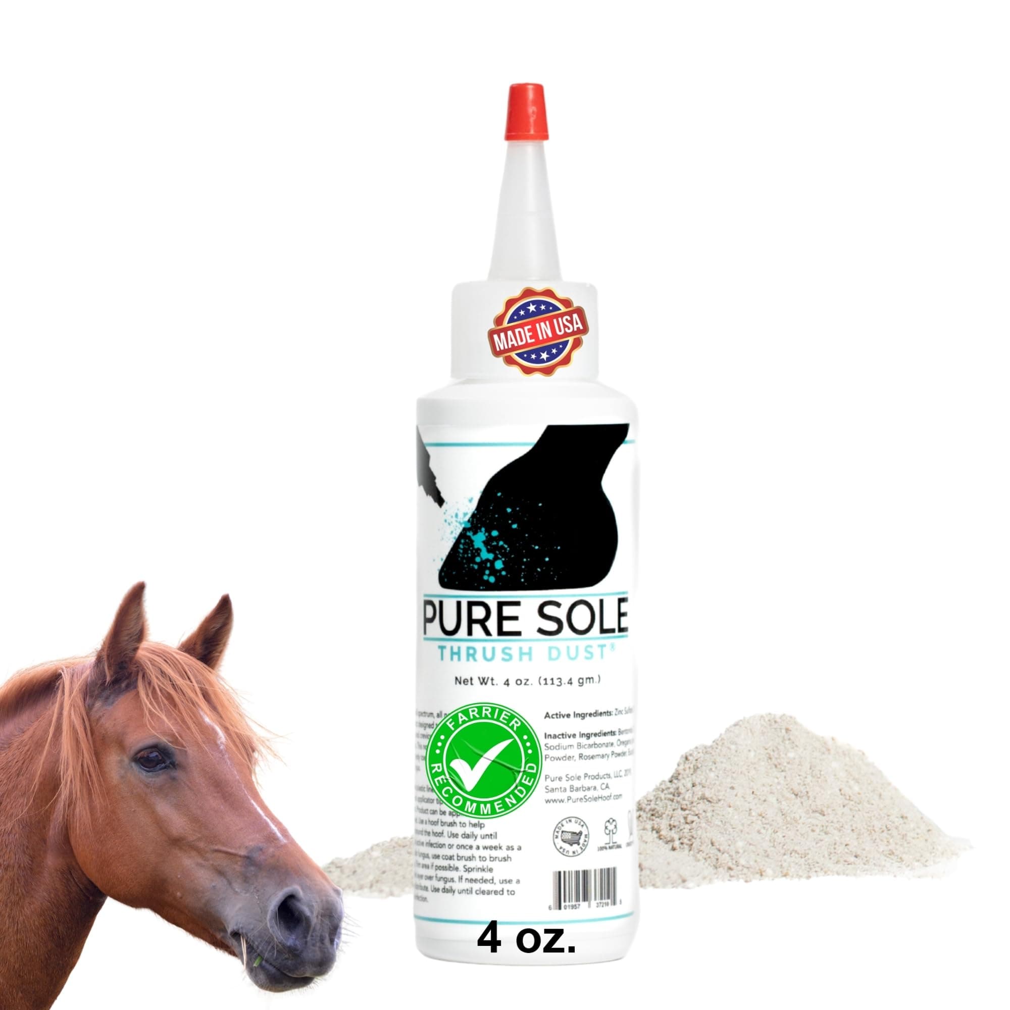 Thrush Treatment for Horses | Pure Sole Thrush Dust 4 oz – Non-Caustic Horse Hoof Powder for Cracks, Frogs and White Line | Helps to Maintain Healthy Hooves | Helps with Rain Rot and Coat Issues