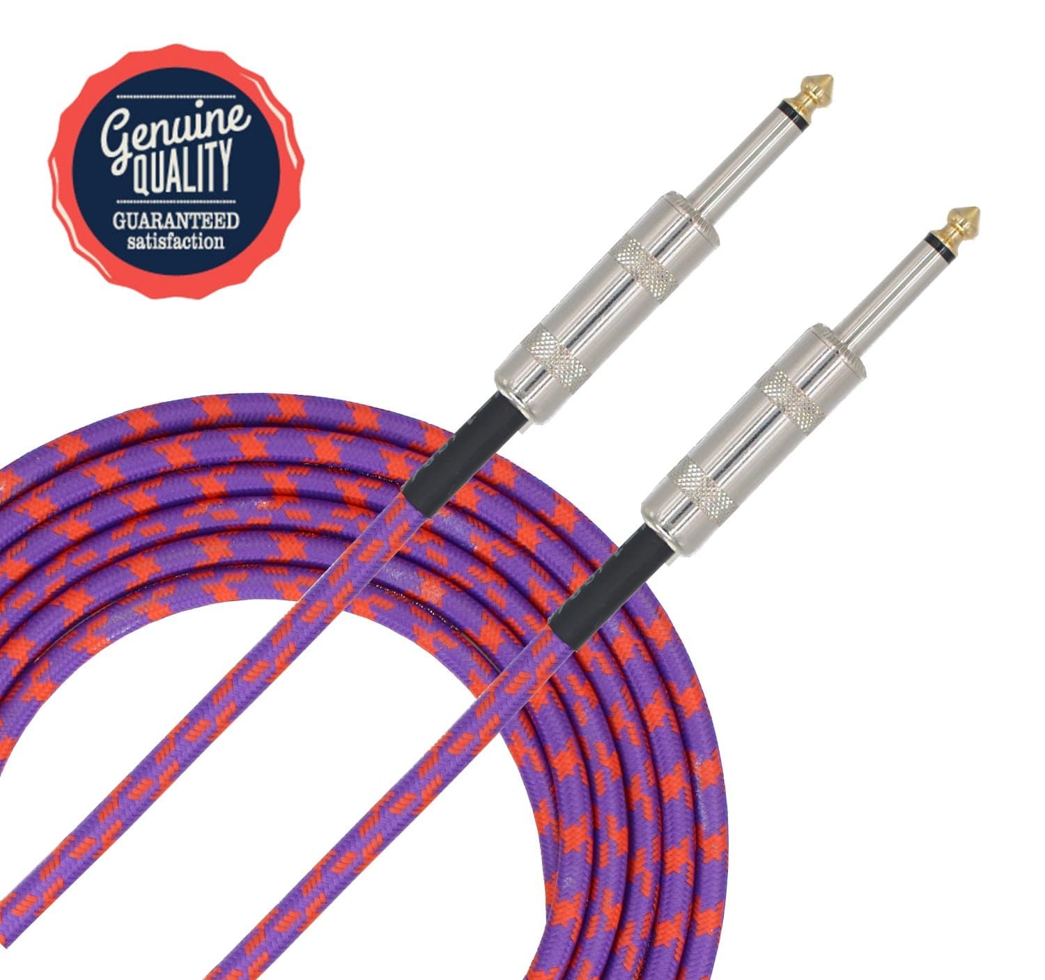 Professional Noiseless Music Instrument Cable 1/4-Inch Straight with Braided Tweed Woven Jacket for Guitar, Bass Guitar, AMP, and Keyboard (4.6m/ 15 Feet, Purple Red)
