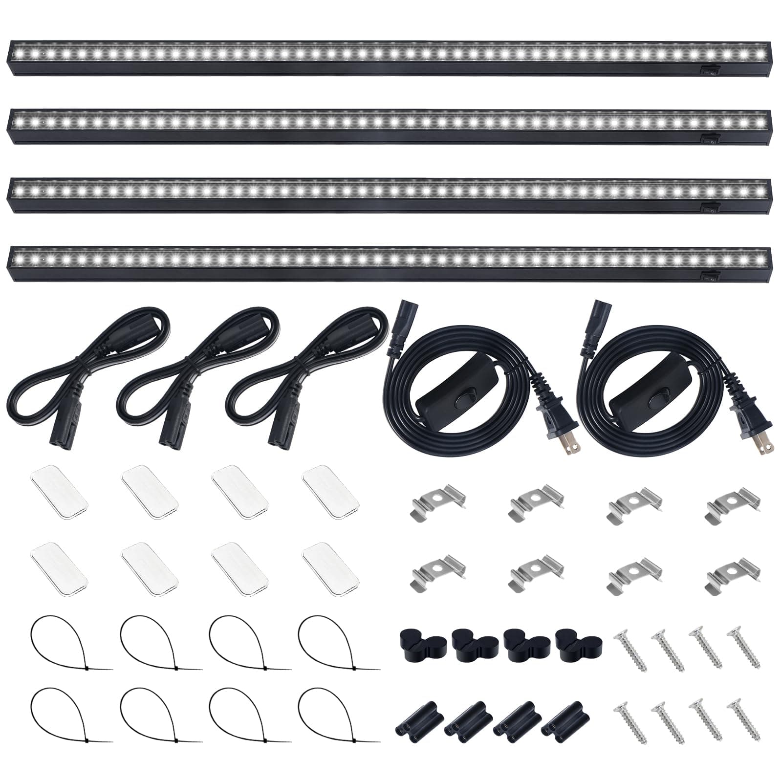 Barrina T5 Grow Lights for Indoor Plants, 2FT 5000K Full Spectrum LED Grow Light with Black Cover, T5 Grow Light Strip, Under Cabinet Plant Light with Switch Cord, Linkable, Plug and Play, 4 Packs