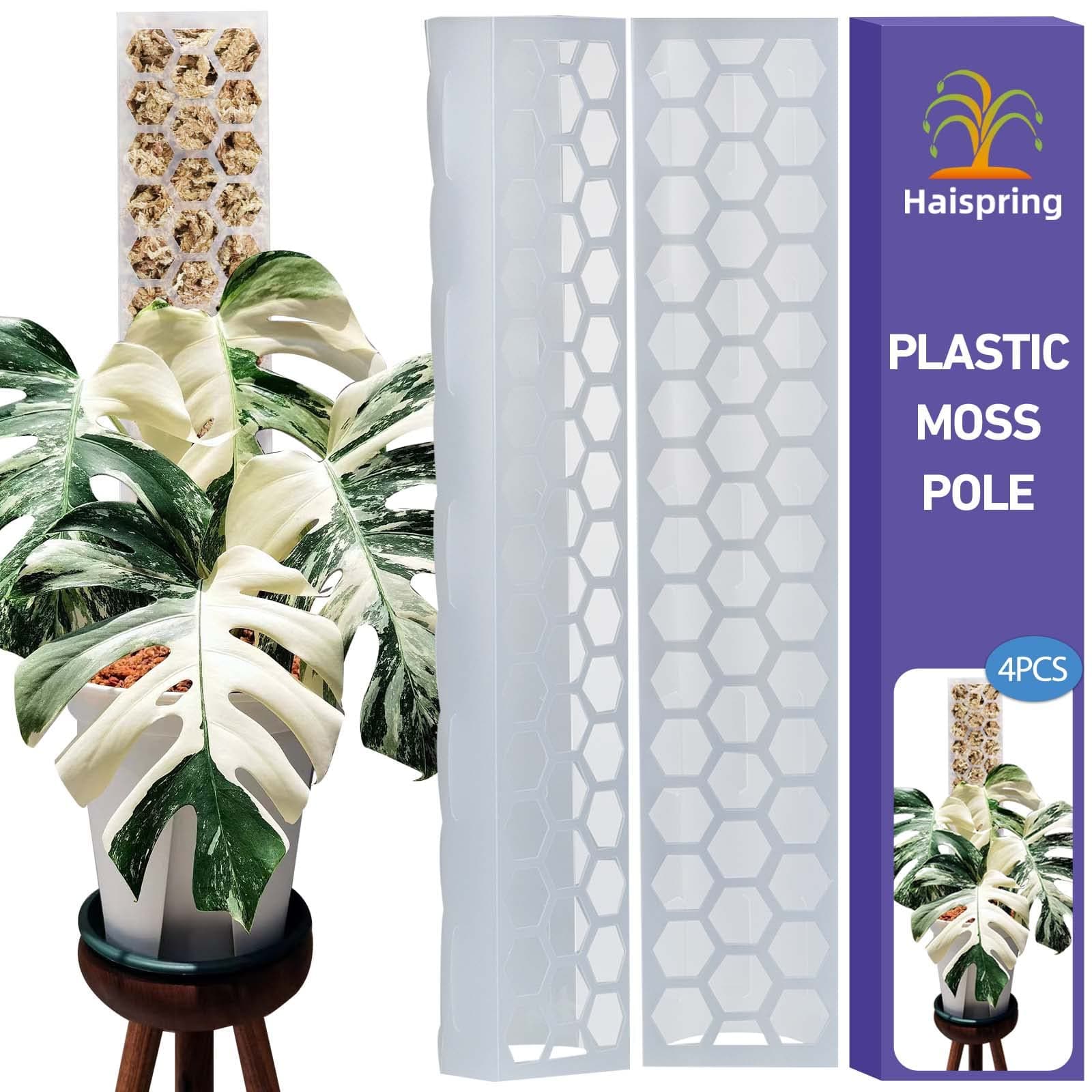 Haispring Plastic Moss Pole 4 Pcs Plant Stakes Extending to 62 Inch for Training Indoor Climbing Plants Such as Monstera to Grow Upwards-Use Plant Support Poles Work with Sphagnum Moss or Other soilsCarbonfree Certified