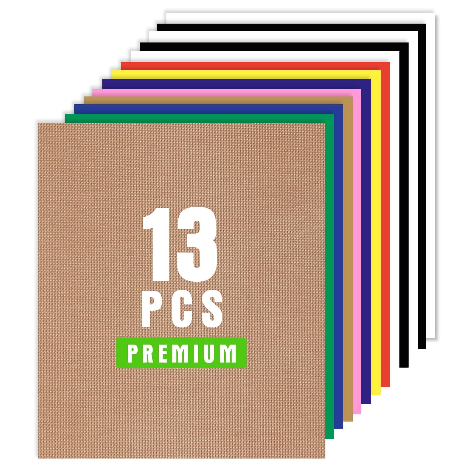 HTV Heat Transfer Vinyl for T-Shirts 12"x10" -13Pack Perfect Iron On Vinyl for Cricut, Silhouette Cameo or Heat Press Machine - 9 Assorted Colors Iron on Vinyl(Total 12in*10ft)