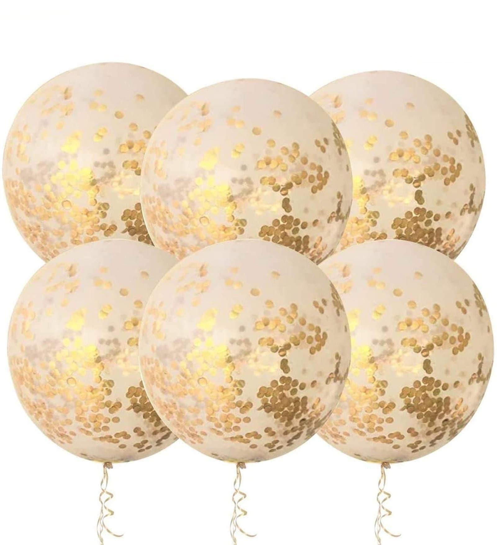 36 Inch Jumbo Giant Confetti Balloons, Clear balloons with Gold Confetti (Premium Helium Quality) Pkg/6,Latex Glitter Balloons for Birthday Wedding Photo Shoot Festival Christmas Event Decorations …