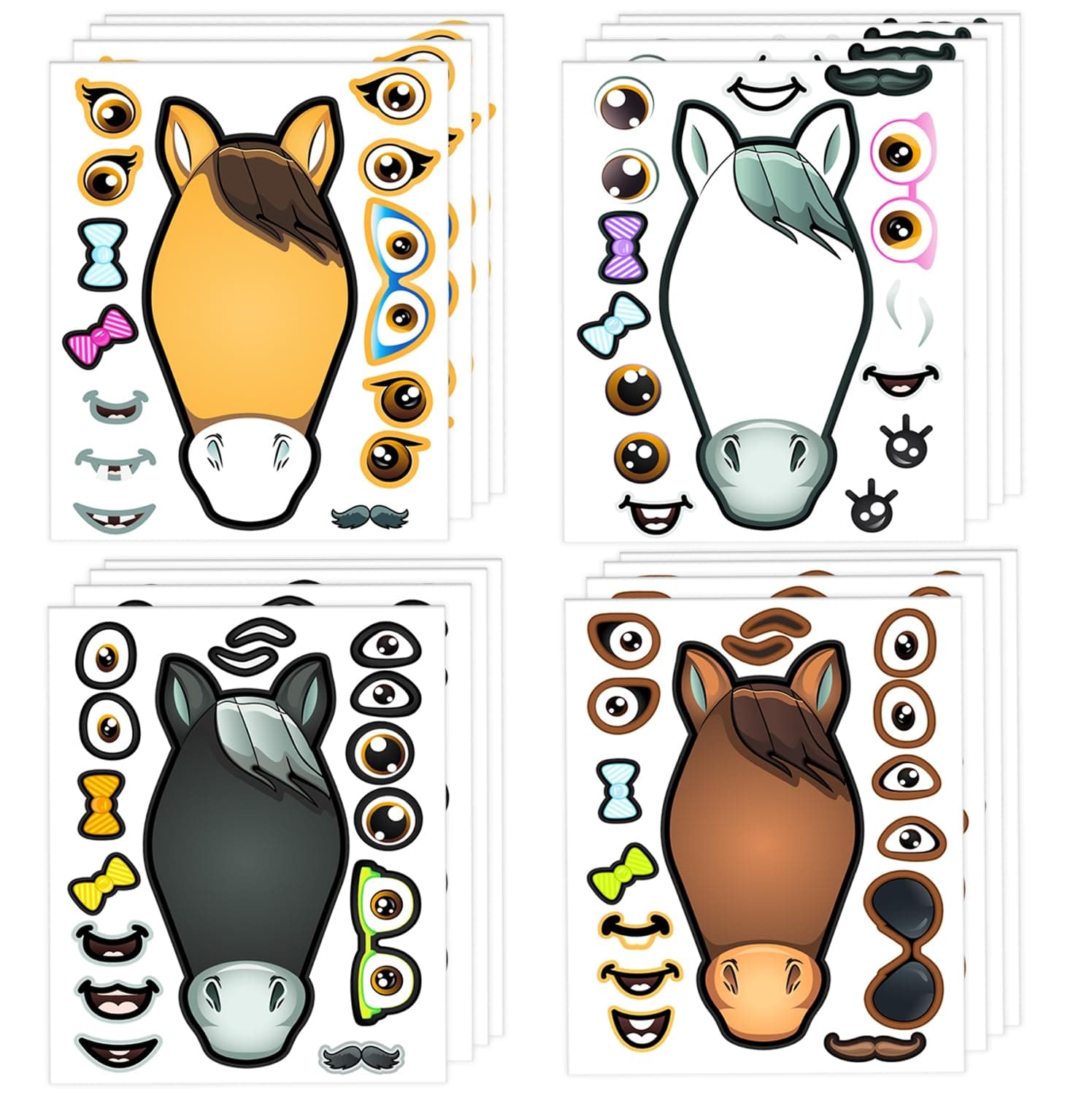 24 Make A Horse Sticker Sheets - Includes Brown, Black, & White/Grey Horses - Fun Craft Activity for Children - Perfect Party Favors for Horse, Petting Zoo & Barn Themed Birthday Parties