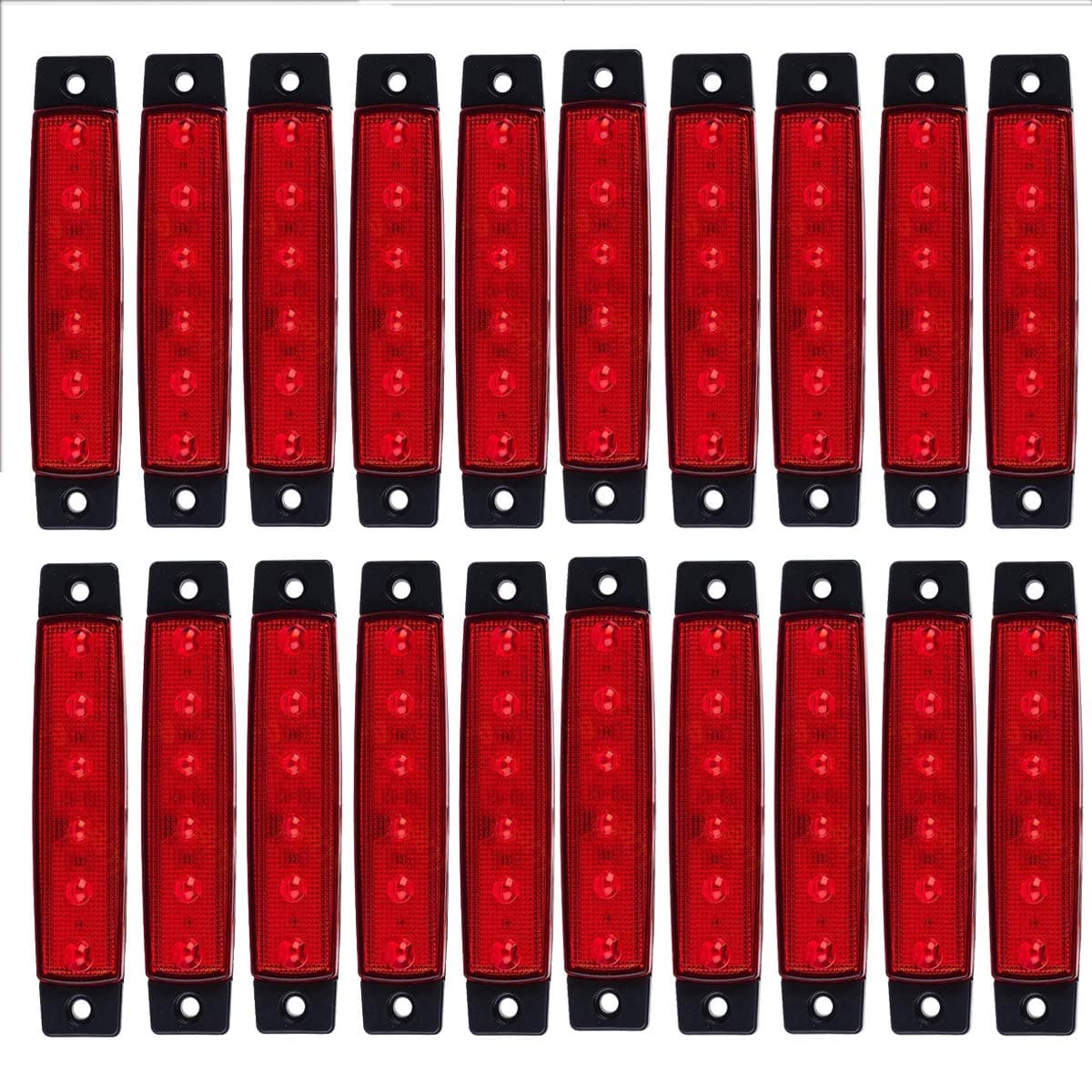 LED Side Marker Lights 6 LED 2835 SMD Clearance Lamps for Truck Trailer RV Campervan Pickup Tractor Lorry SUV Boat 12V DC Shockproof (20 pcs red)