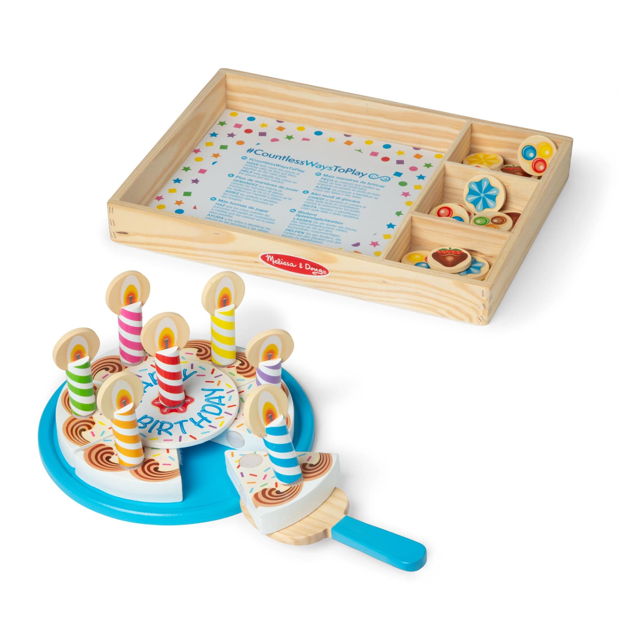 Birthday Party Cake - Wooden Play Food with Mix-n-Match Toppings and 7 Candles