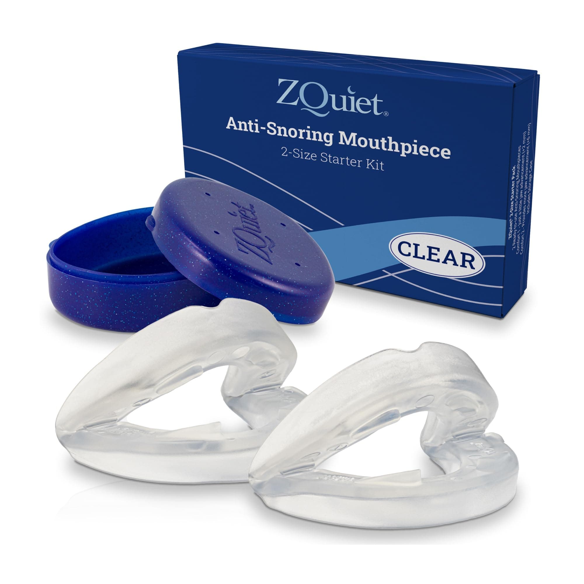 Anti-Snoring Mouthpiece, Starter Pack with 2 Sizes, Living Hinge & Open Front Design for Comfort & Easy Breathing, Clear, Clear, Mint