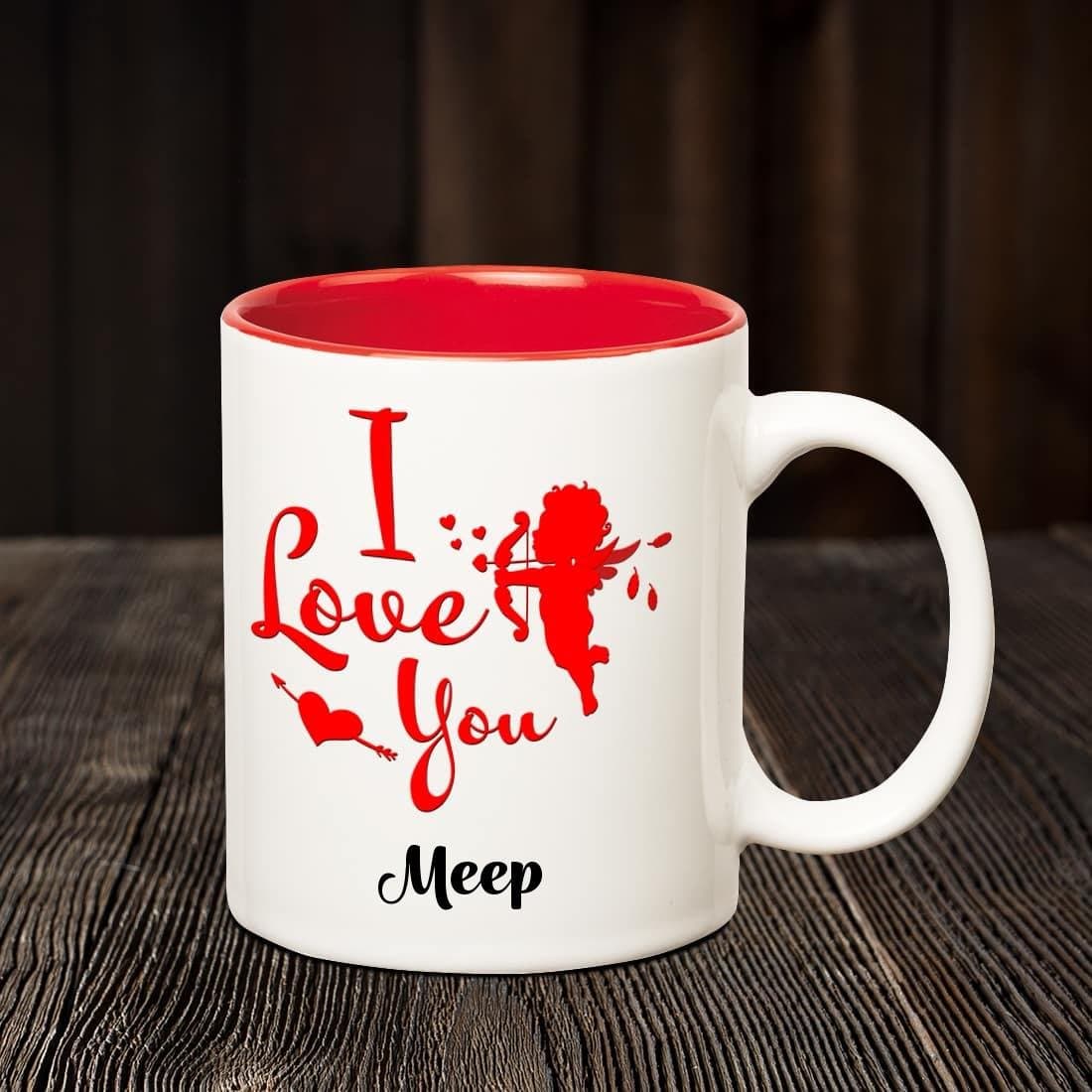 Chanakya Ceramic I Love You Meep Romantic Inner Red Coffee Name Mug, Multicolor, 350 Ml