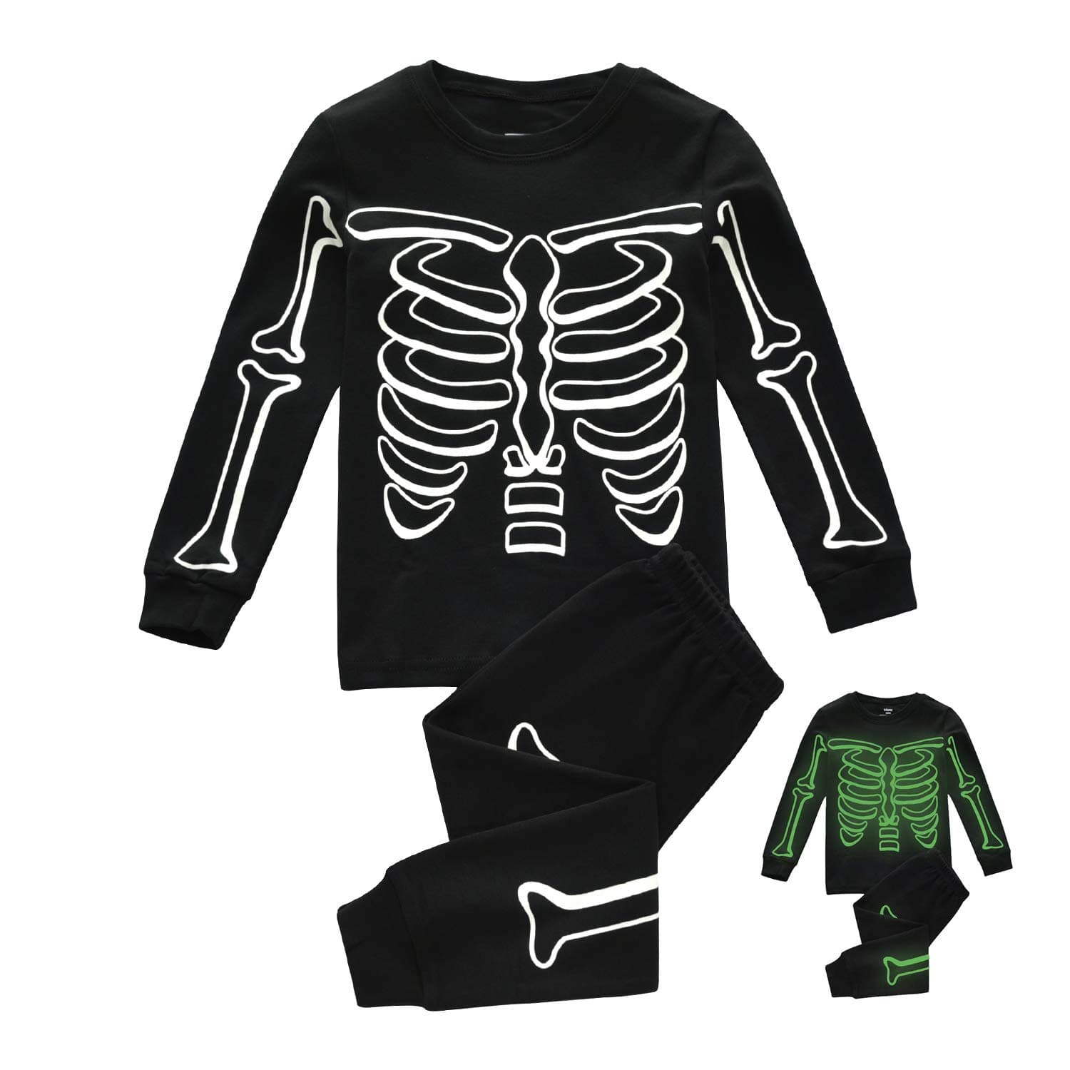 Kids Pajamas For Boys Skeleton Glow-in-The-Dark Cotton Sleepwear Toddler Clothes Halloween Pumpkin Outfit