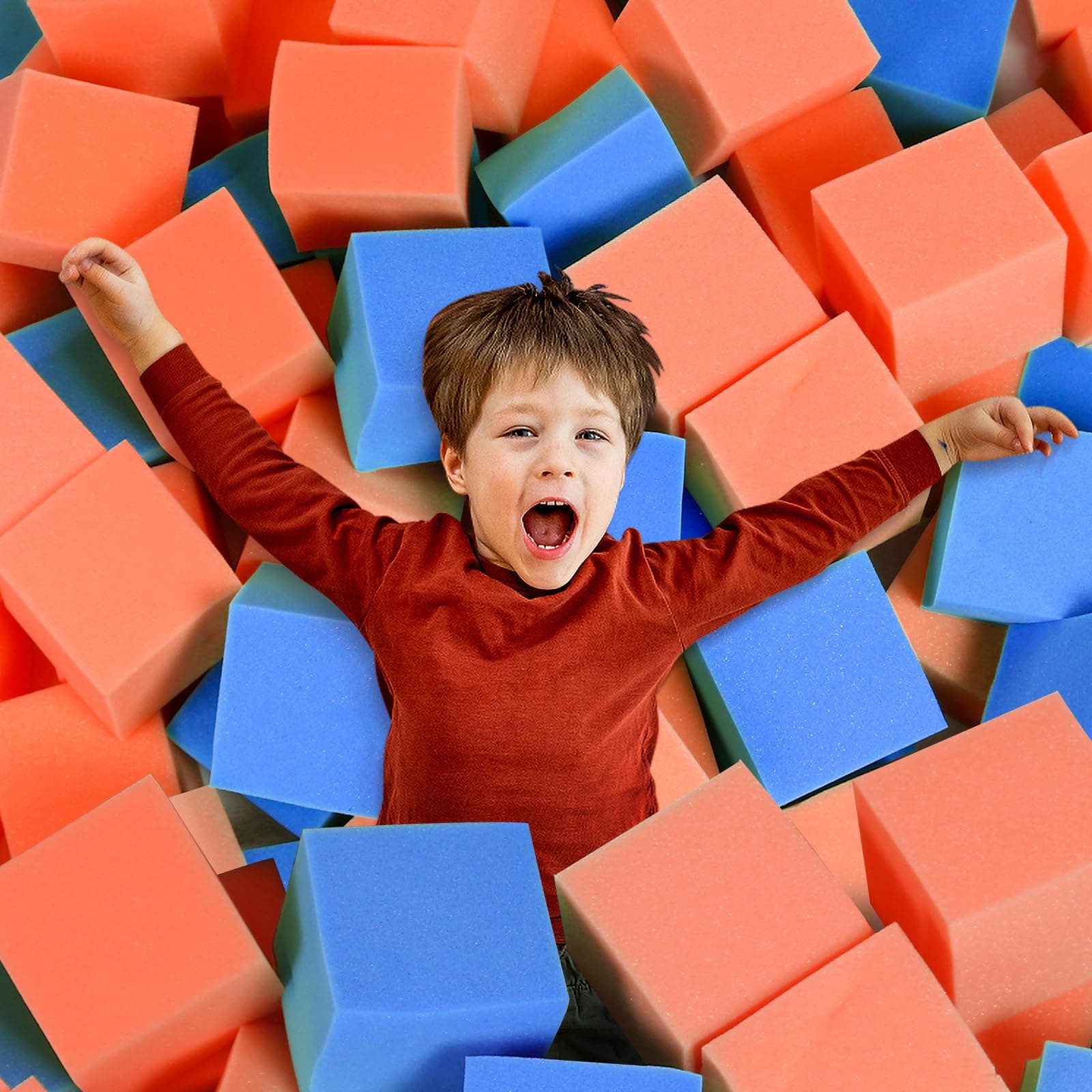 Foam Pit Cubes, 24 PCS 5 Inches Gymnastics Foam Blocks Trampoline Blocks, Multi-Sport Protective Padding for Freerunning, Trampoline, Parkour, Skate Parks & BMX - Dark Blue & Orange
