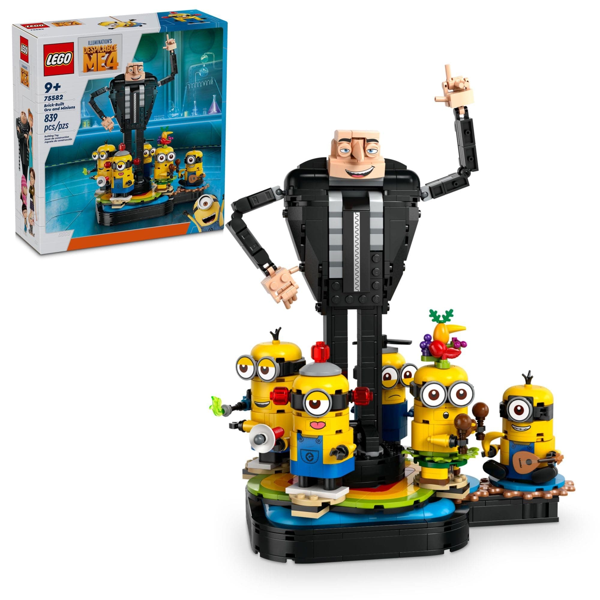 Lego Despicable Me 4 Brick-Built Gru And Minions Figure, Buildable Toy For Kids, Dancing Figures Playset, Play-And-Display Birthday Gift Boys Girls, 75582