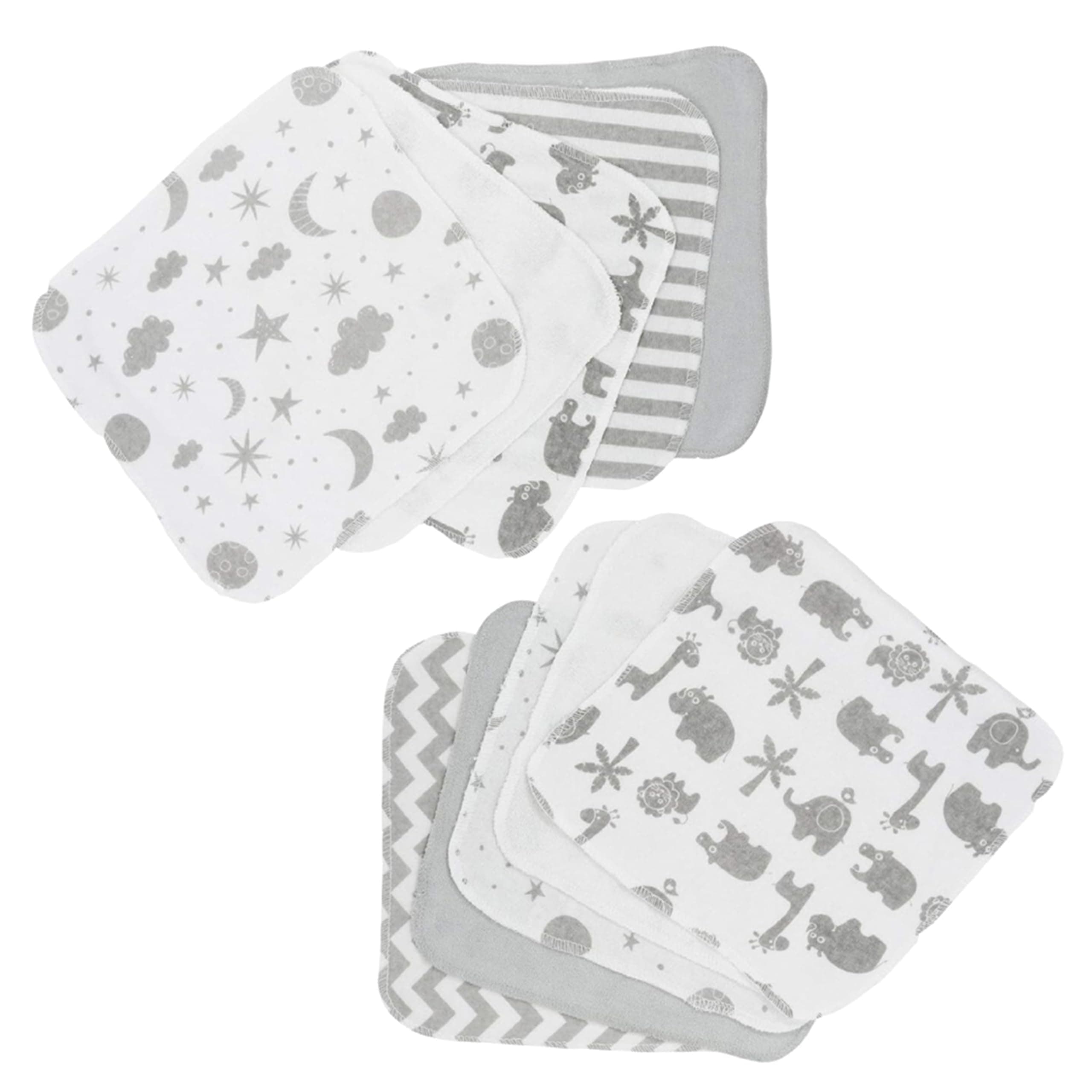 Washcloth Wipes Set for Newborn Boys and Girls, Soft Terry Washcloth Set, Pack of 10, Gray Celestial