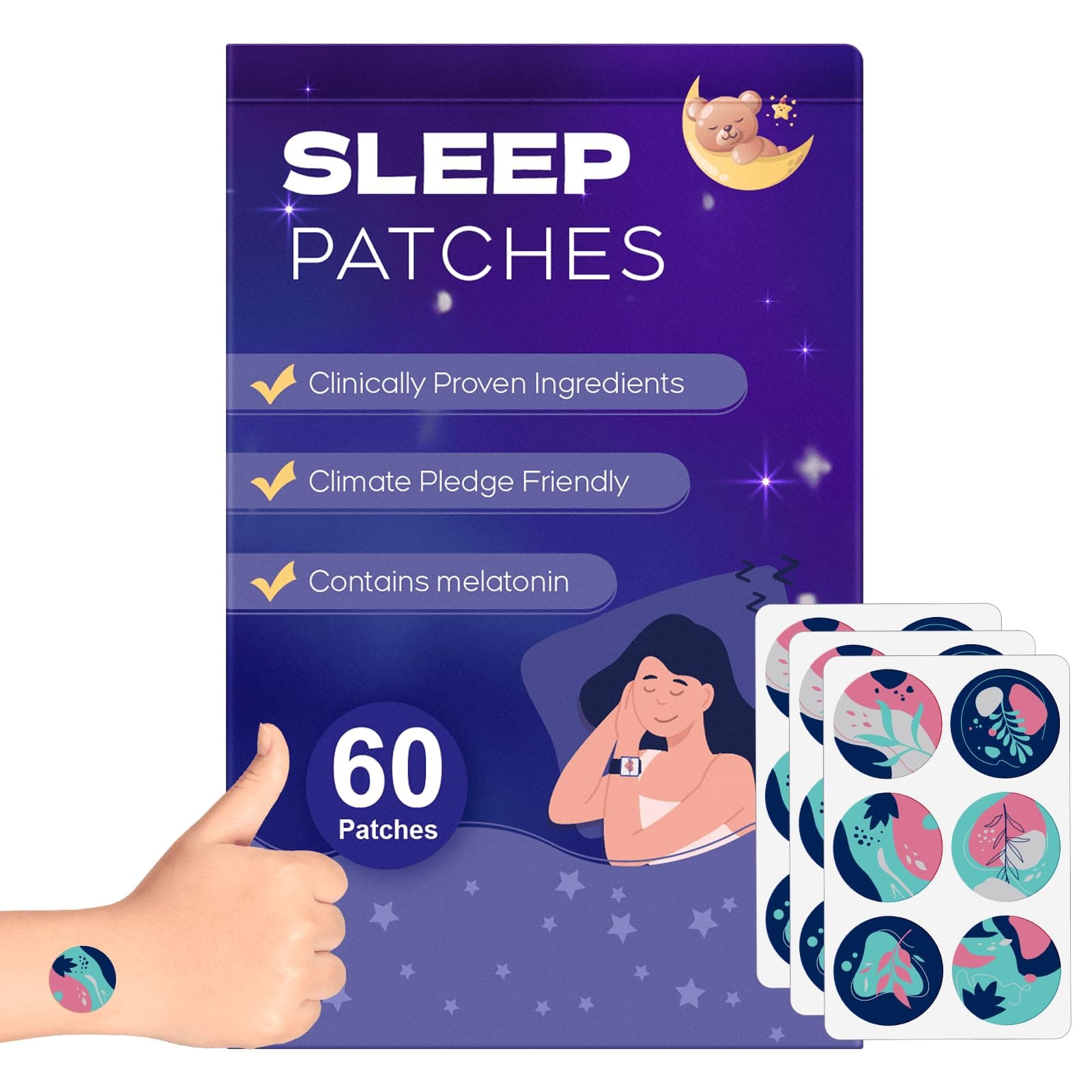 Sleep Patches for Adults, 60 Pack Upgraded Deep Sleep Patches, All Natural Deep Sleep Patches, Quick Acting Ingredients, for Men and Women, Easy to Use That Last All Night-Violet-A10