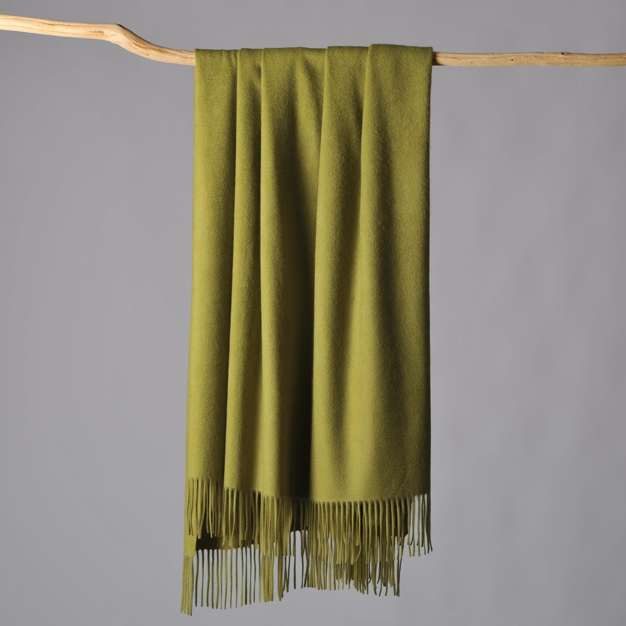 Premium Cashmere Throw Blanket with Fringe, Luxuriously Soft (Bamboo Green)