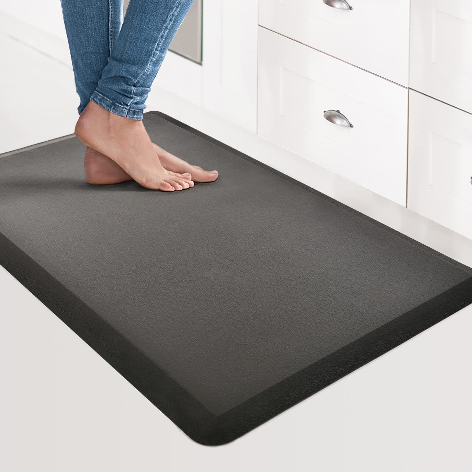 Anti Fatigue Mat - 1/2 Inch Cushioned Kitchen Mat -Comfort & Non Slip Cushion for Standing Desk, Office or Garage Floor (17.3"x28", Black)