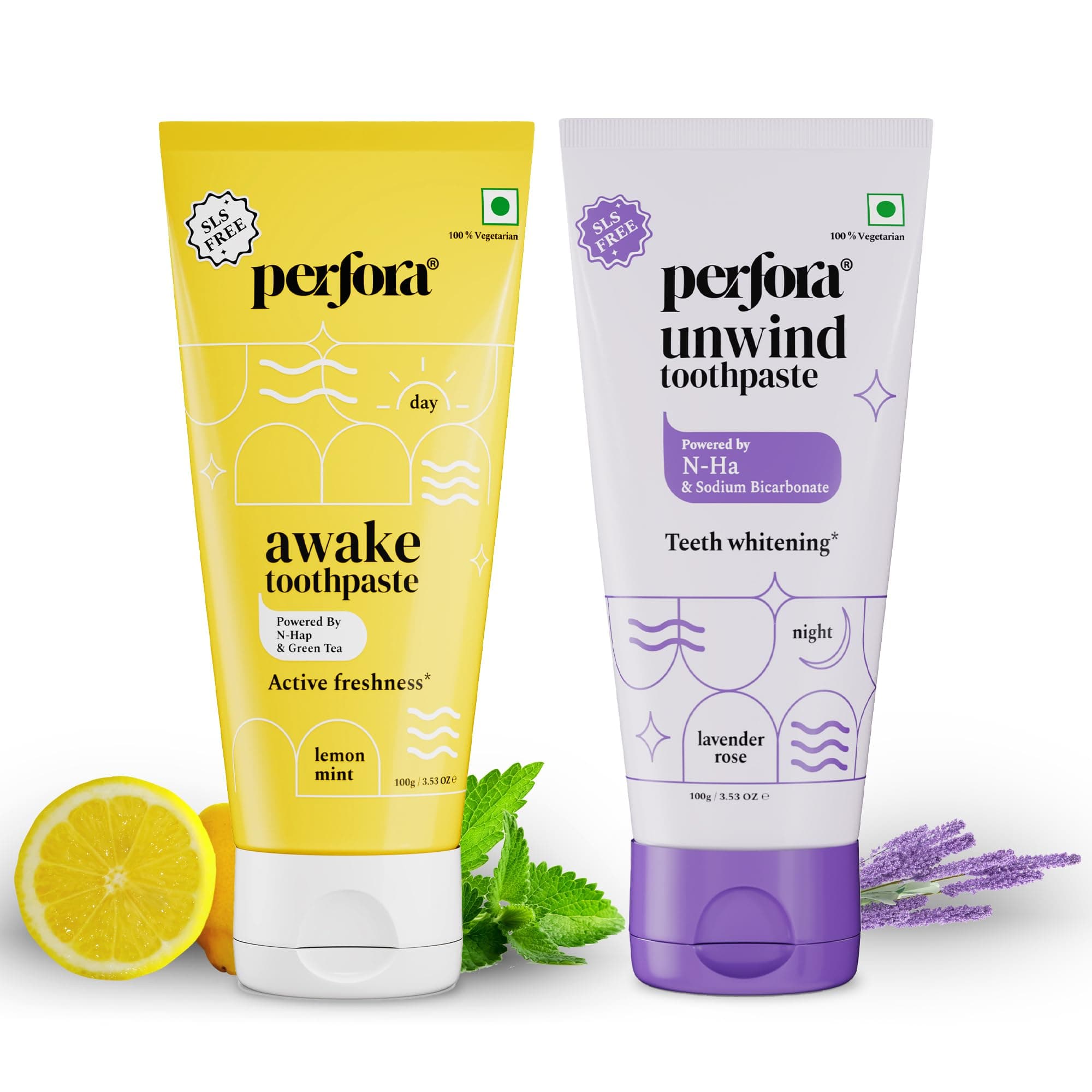 Perfora The Daily Routine Awake & Unwind Toothpaste | Active Freshness Cavity Prevention & Teeth Whitening for Set of 2