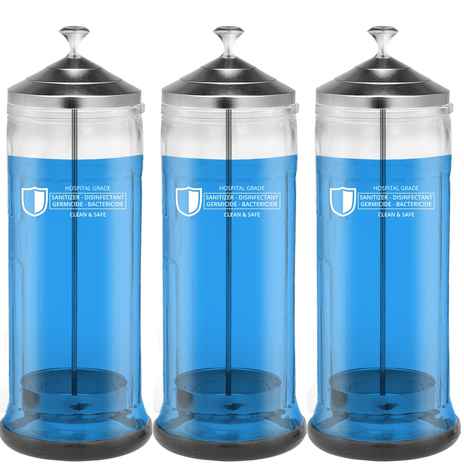 Karlash Pro Barber Manicure Pedicure Disinfectant Jar with Tray and Thick Glass 1500ml 50 Oz for Nail Tools Barber Supplies and Spa Sanitizing (3 Pieces)