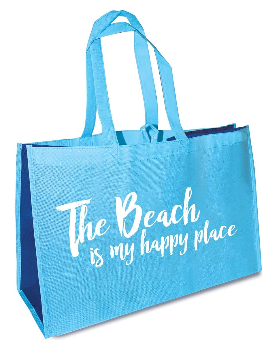 The Beach Is My Happy Place Sea Blue Reusable Eco-Friendly Oversized Tote