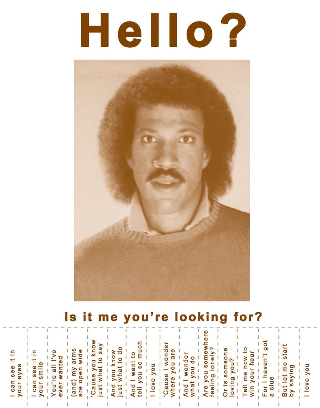 Lionel Richie - Hello, Is It Me You're Looking For? Funny Flyer 11" X 14" Sepia Poster