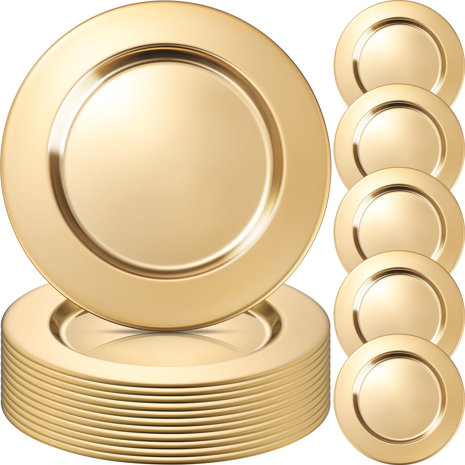 12 Pcs Gold Stainless Steel Charger Plates 13 Inch Round Metal Charger Plates Bulk Mirror Elegant Charger Luxury Table Decor for Wedding Dinner Party