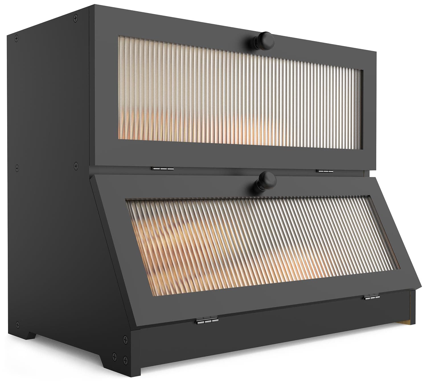 Bread Box for Kitchen Countertop: Bamboo Bread Storage Container for Homemade Bread, 2 Layer Breadbox, Large Bread Keeper Holder, Black